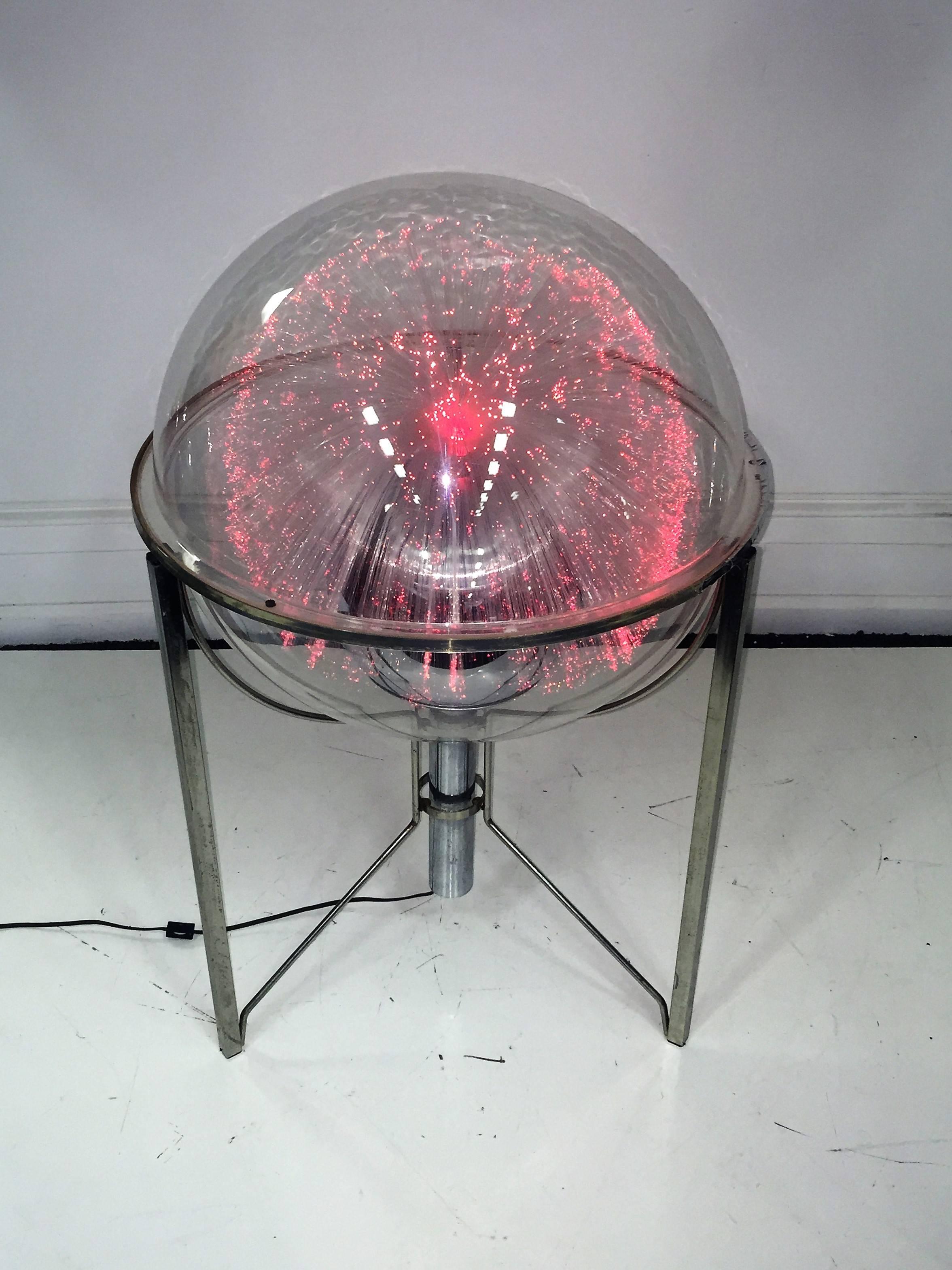 Rotating Changing Color Spectrum Optic Fiber Plexiglass Sphere on Modernist Base For Sale 4