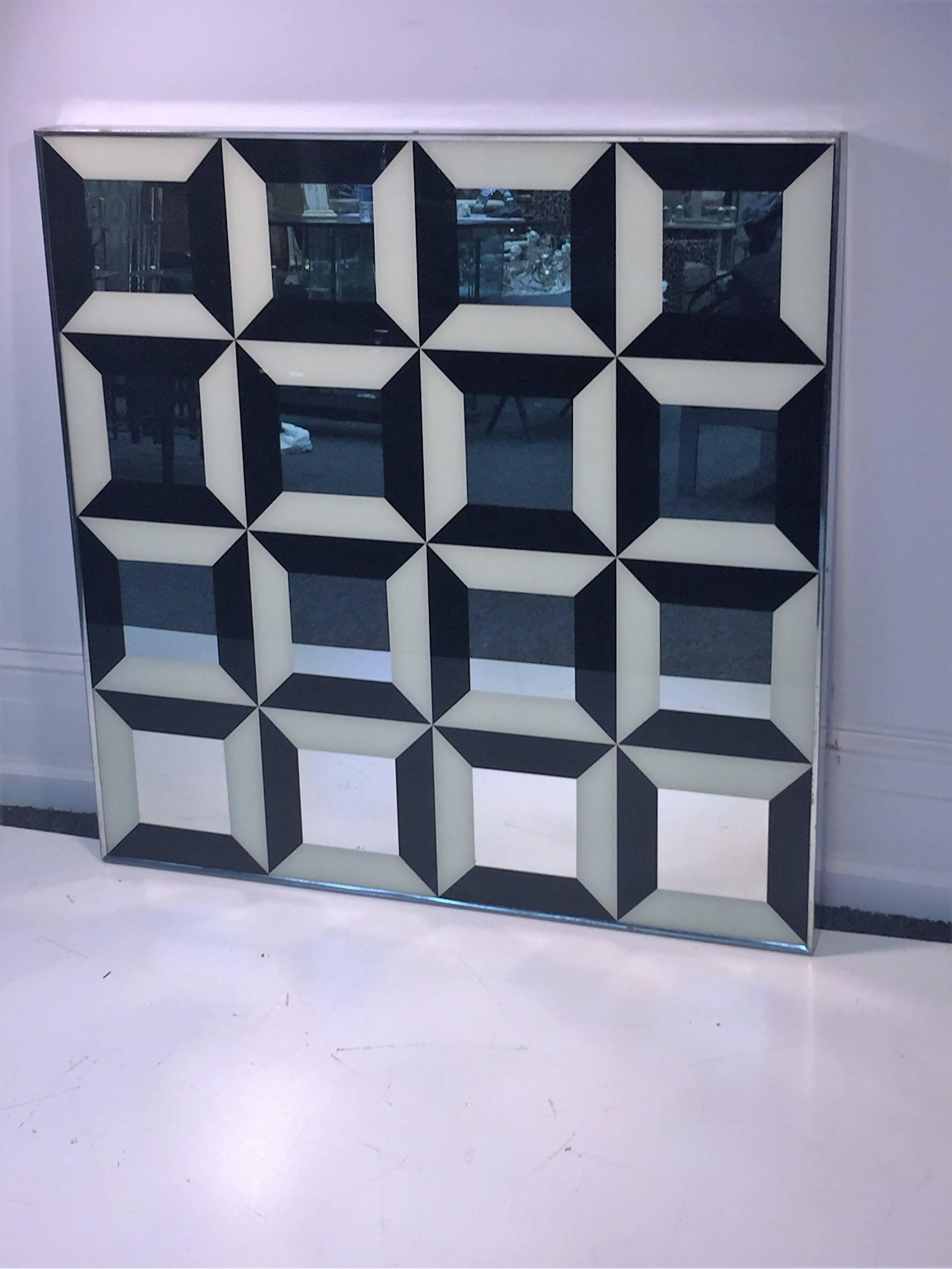Dramatic Verner Panton Black and White Optical Mirror In Excellent Condition For Sale In Mount Penn, PA
