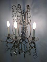 Pair of Maison Baguès Exquisite Crystal Beaded, Mirrored & Multi Crystal Sconce