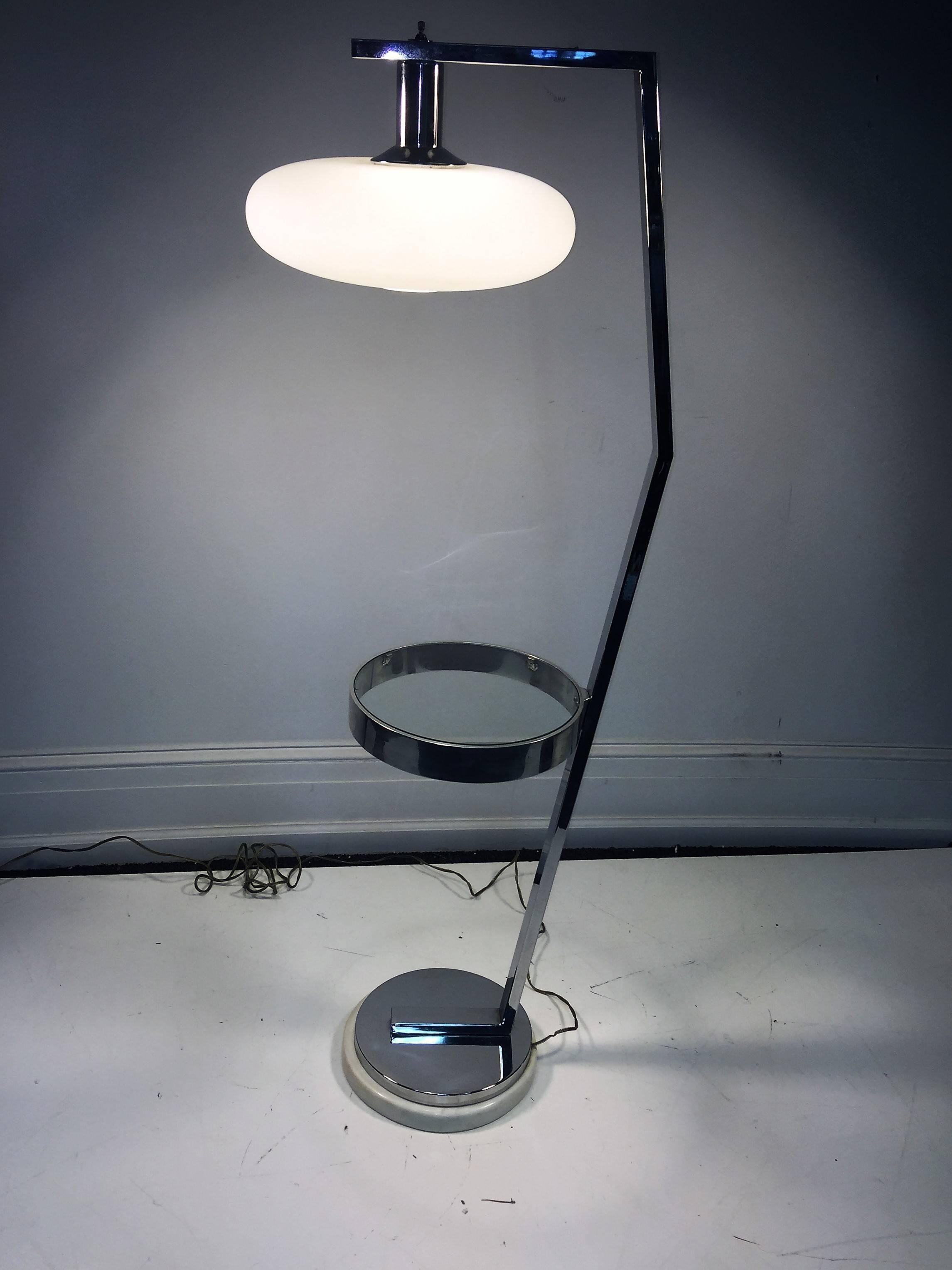  Fantastic Modernist Italian Marble & Chrome Cocktail Table Floor Lamp In Excellent Condition For Sale In Mount Penn, PA