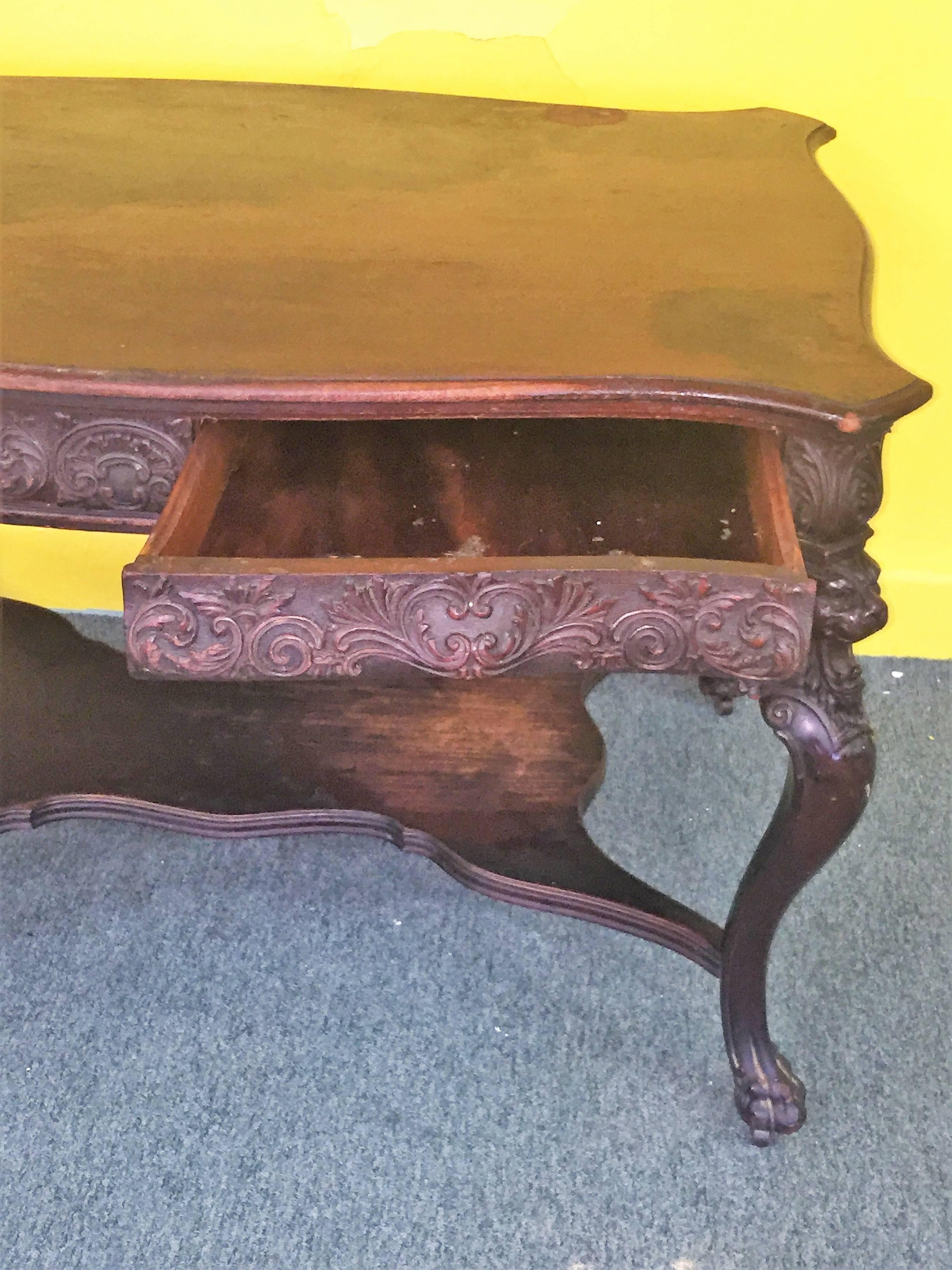 High Victorian  Beautiful19th Century Lions Head and Claw Foot Partners Desk For Sale