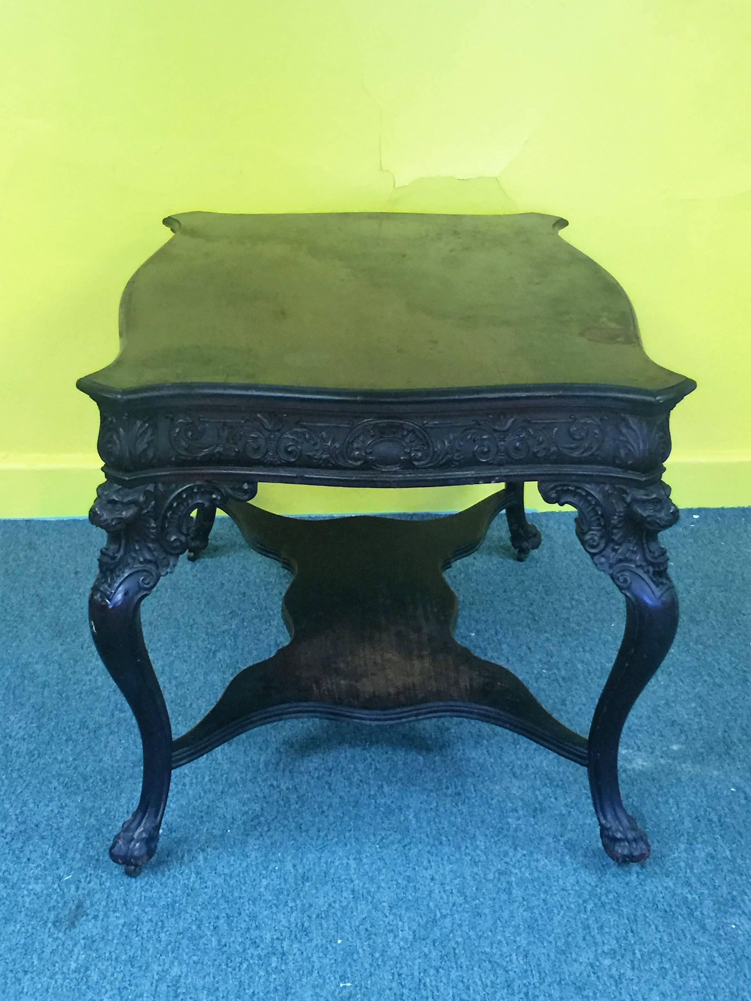 American  Beautiful19th Century Lions Head and Claw Foot Partners Desk For Sale
