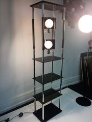 1970s Modernist Smoky Lucite and Chrome with Shelving Floor Lamp