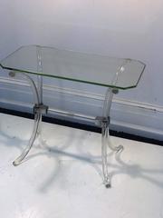 Pair of Grosfeld House Elegant Lucite Curved Frame Tables