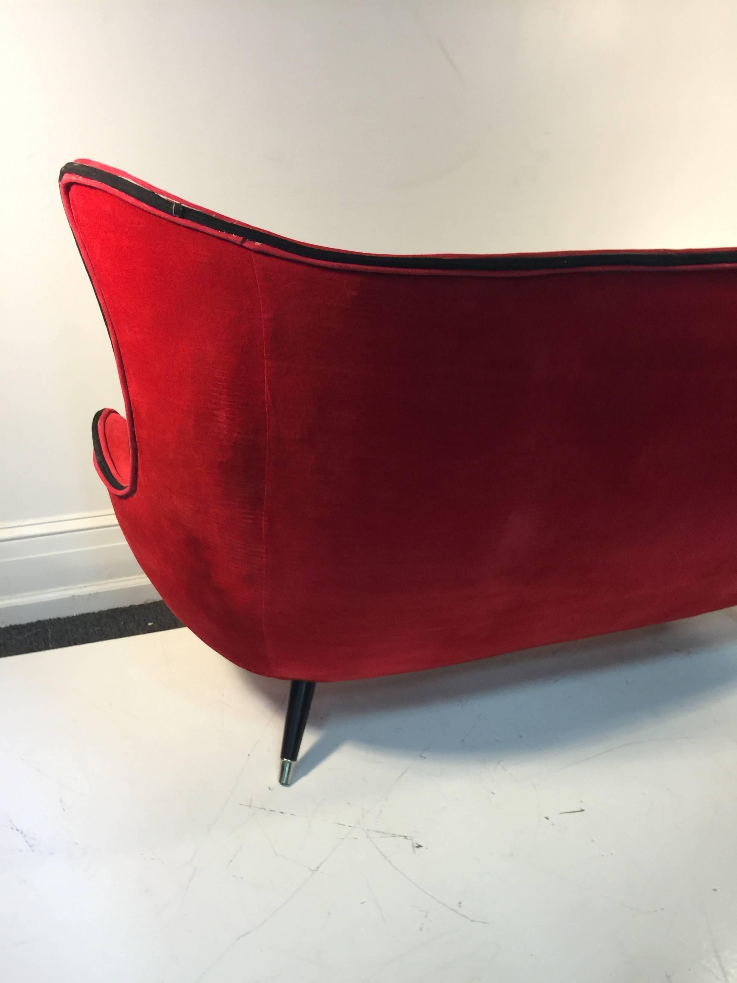 Mid-20th Century Exceptional Modernist Red/Black Settee Attributed to Jean Royere For Sale