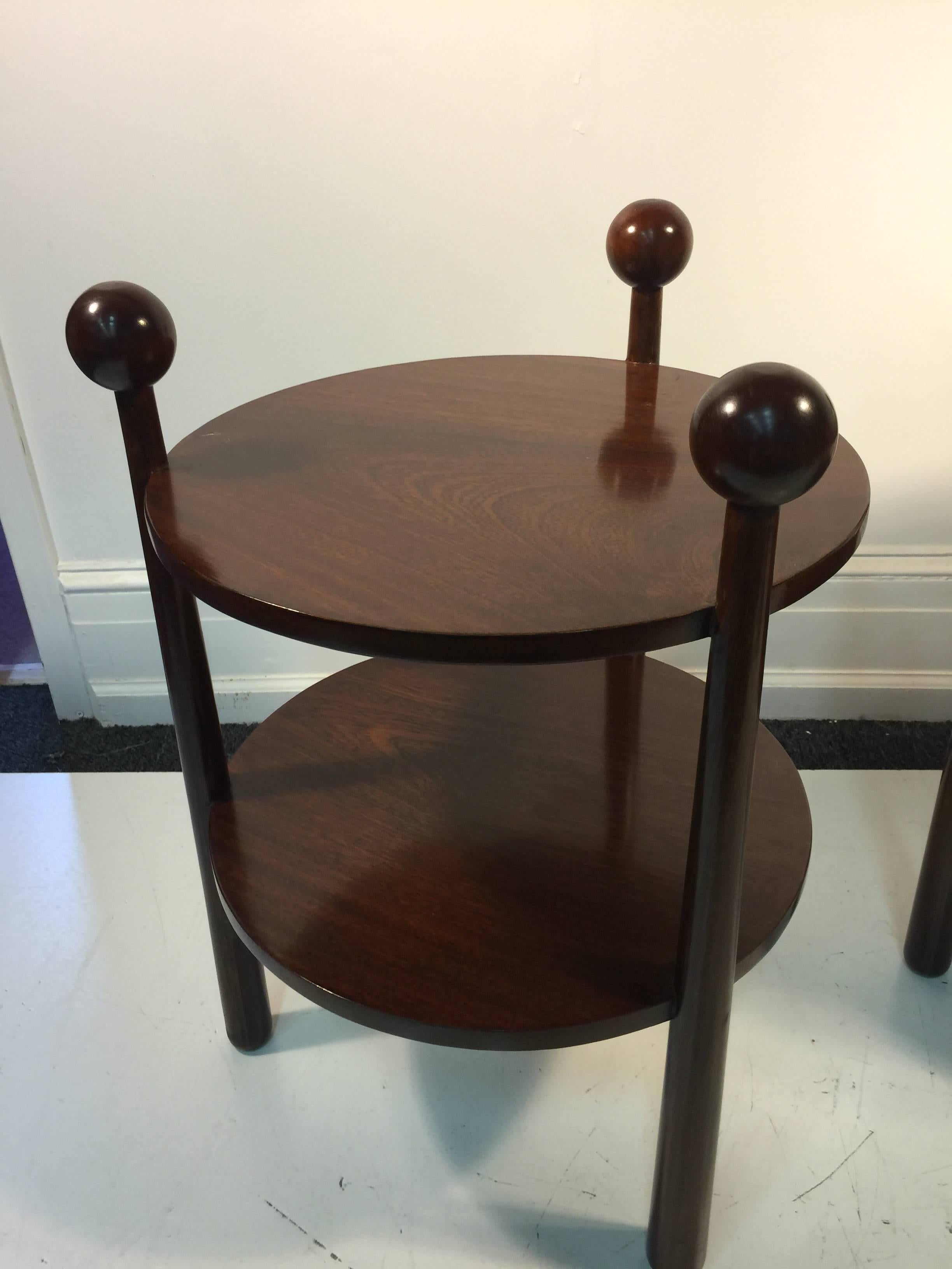 Fantastic Pair of French Two-Tier Wooden Tripod Side Tables with Ball Accents In Good Condition For Sale In Mount Penn, PA