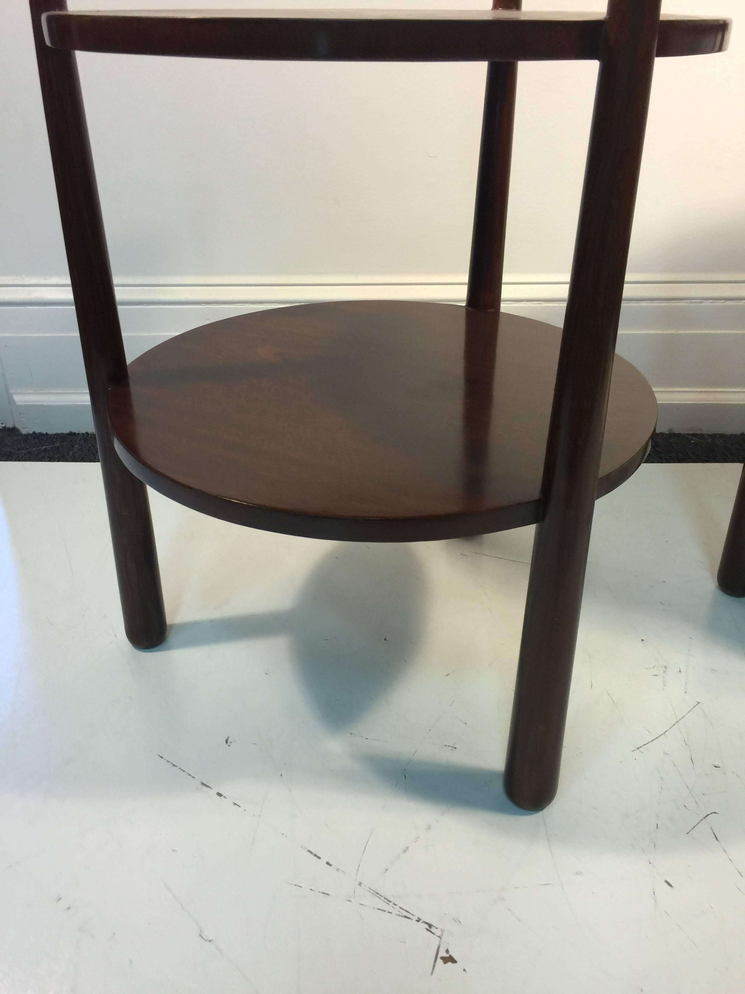 20th Century Fantastic Pair of French Two-Tier Wooden Tripod Side Tables with Ball Accents For Sale