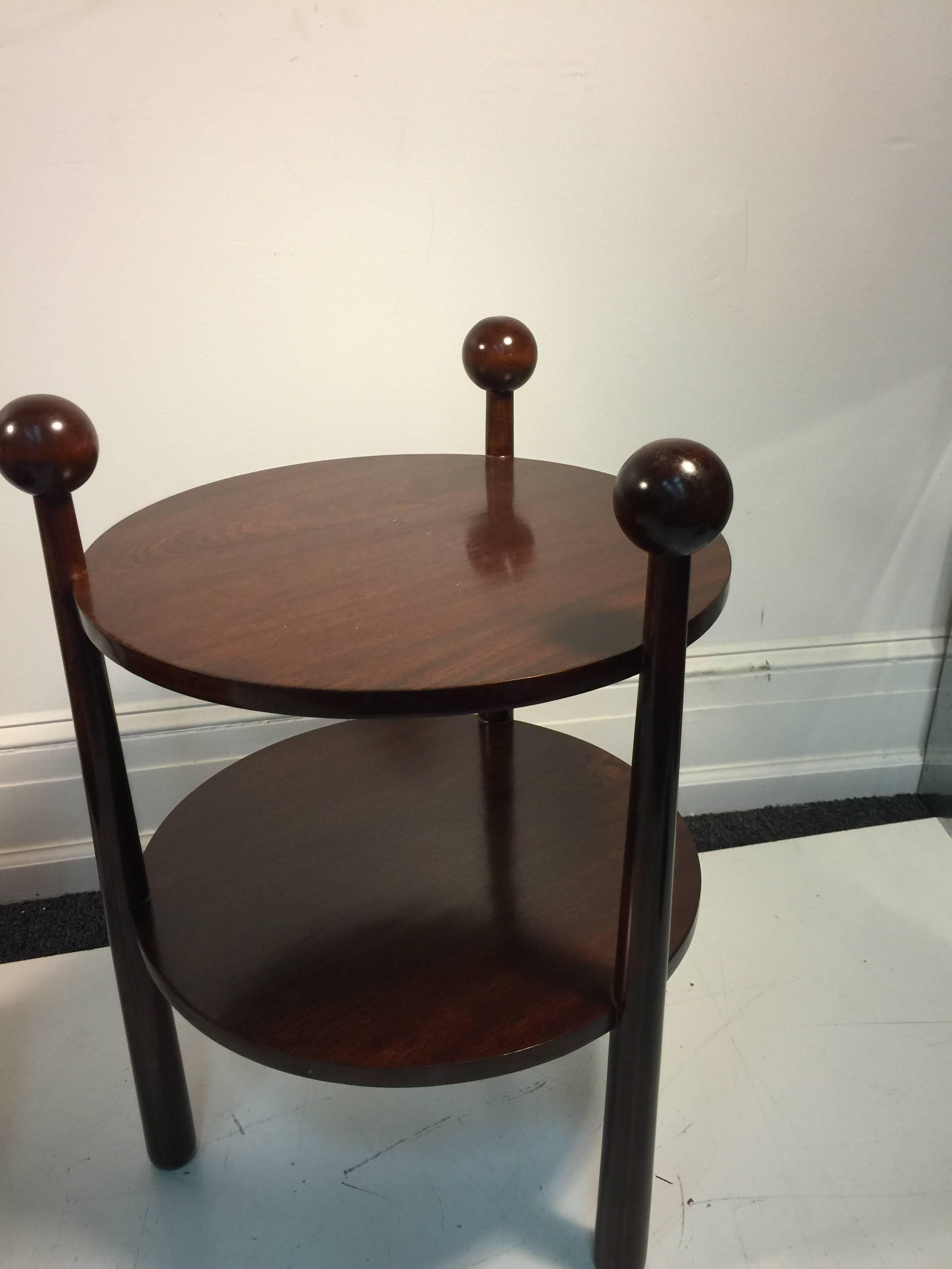 Fantastic Pair of French Two-Tier Wooden Tripod Side Tables with Ball Accents For Sale 1