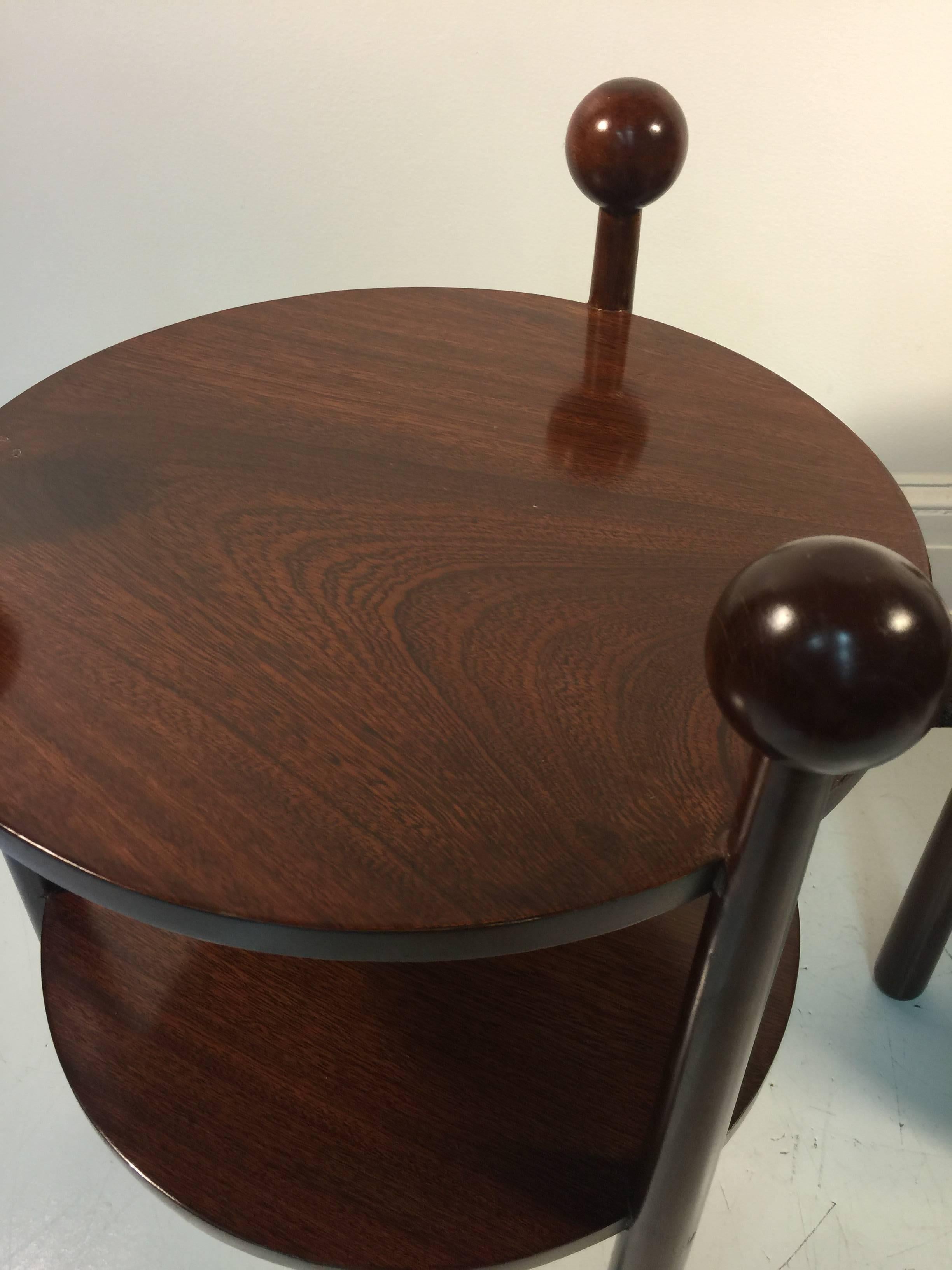Fantastic Pair of French Two-Tier Wooden Tripod Side Tables with Ball Accents For Sale 2