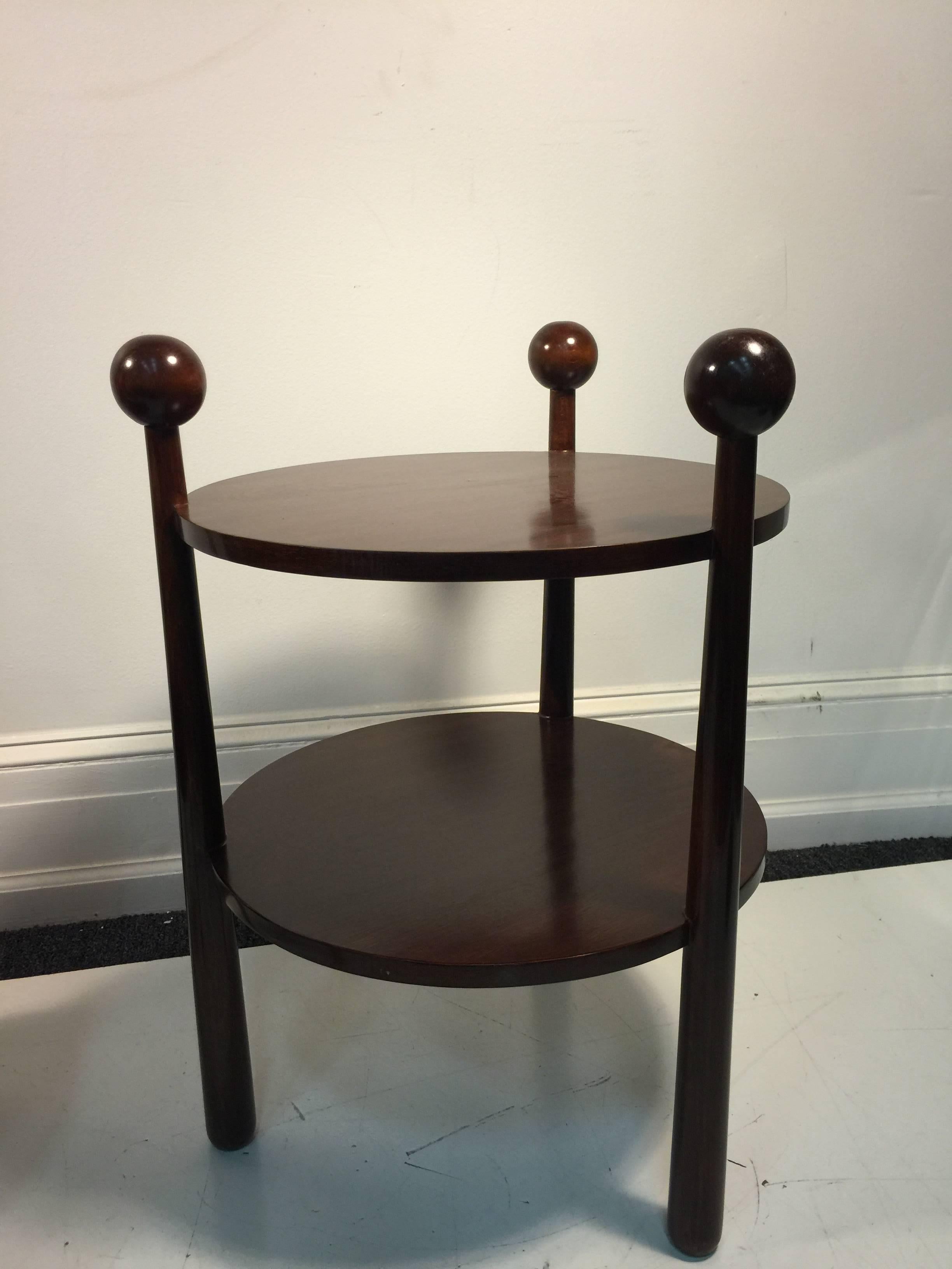 Fantastic Pair of French Two-Tier Wooden Tripod Side Tables with Ball Accents For Sale 3