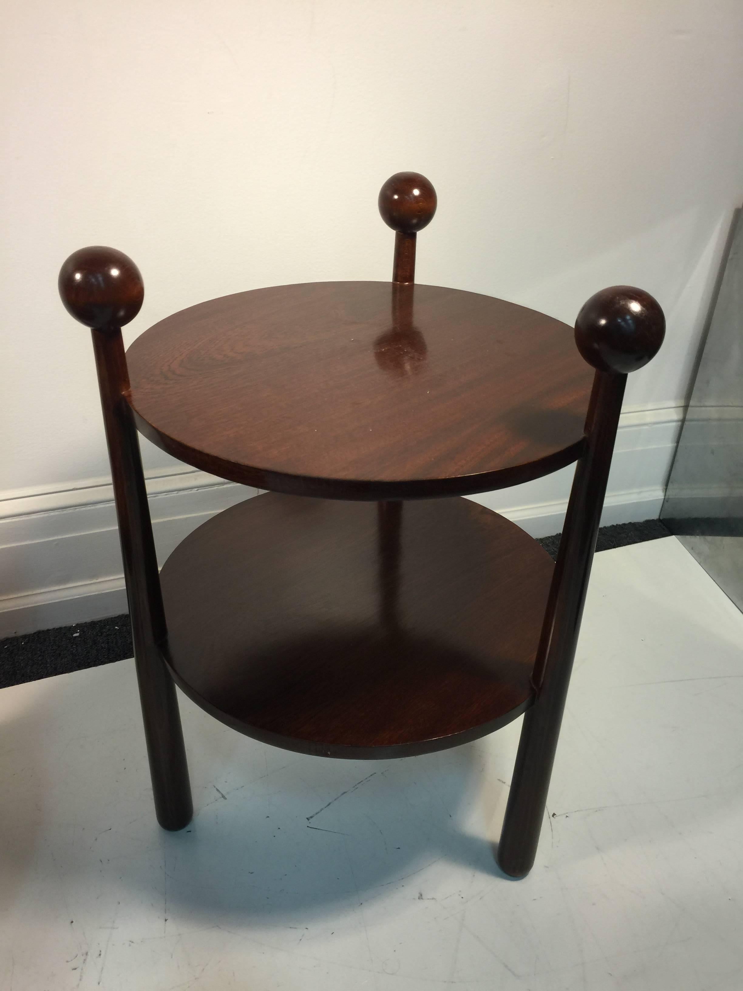 Fantastic Pair of French Two-Tier Wooden Tripod Side Tables with Ball Accents For Sale 4