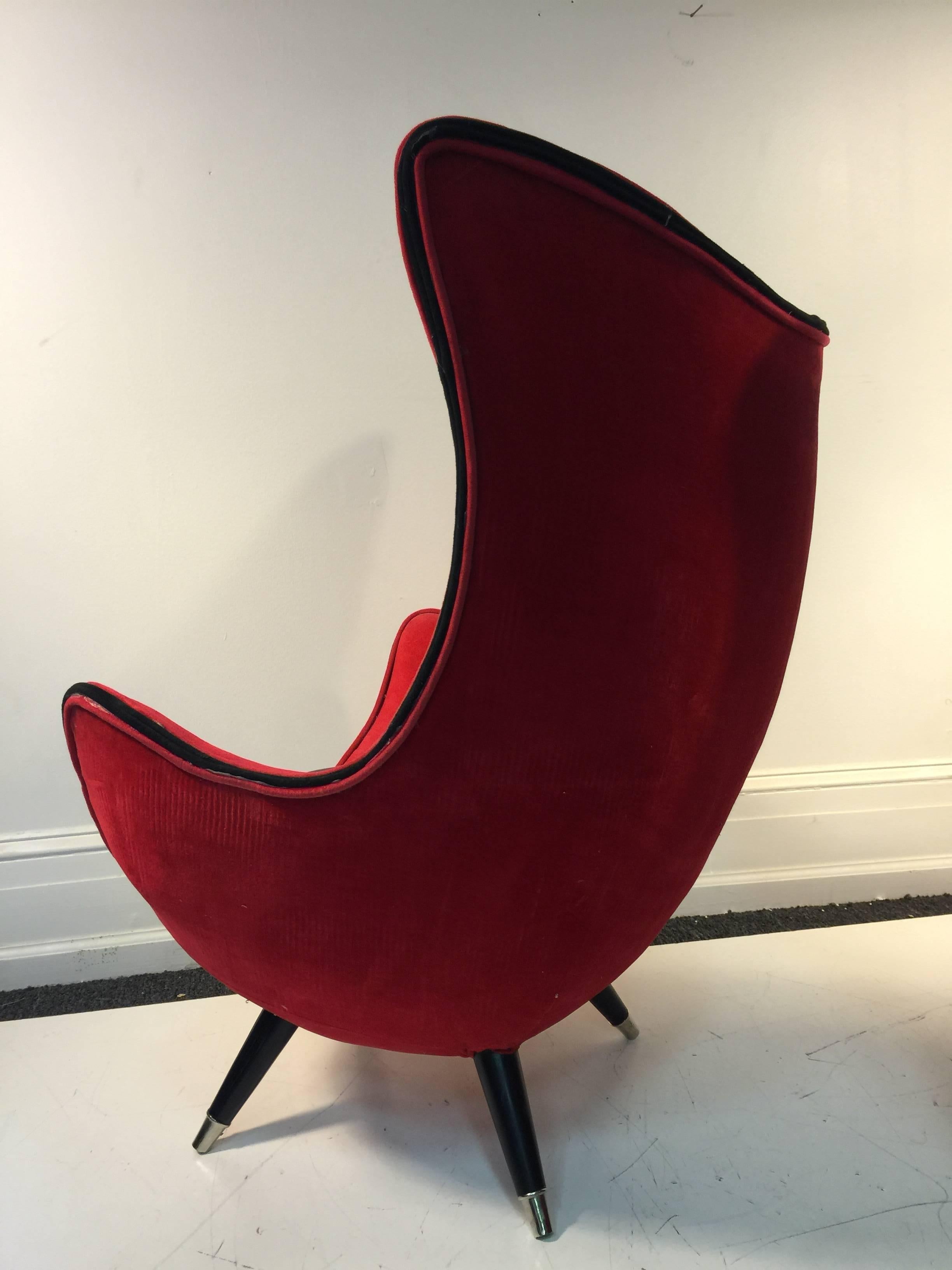 Mid-Century Modern  Exceptional Pair of Modernist Red/Black Lounge Chairs Atrributed to Jean Royere For Sale