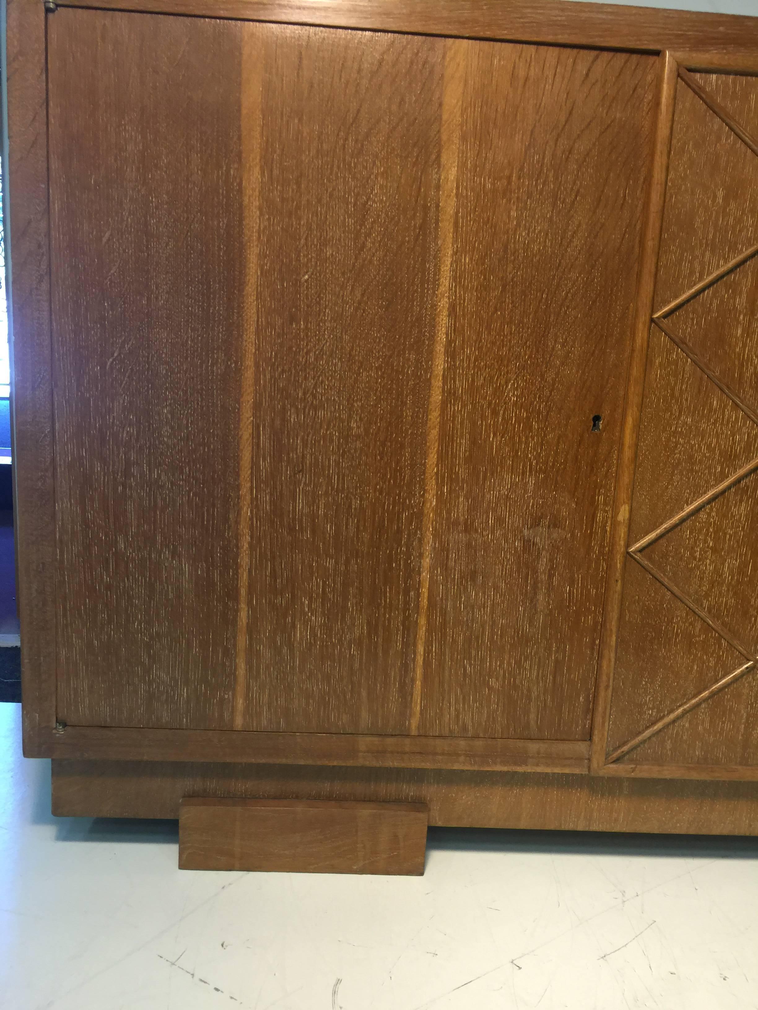Unusual Sideboard or Cabinet in Cerused Oak Attributed to Jacques Adnet For Sale 2