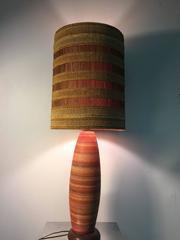 Exquisite Midcentury Striped Pottery Table Lamp with Original Drum Shade