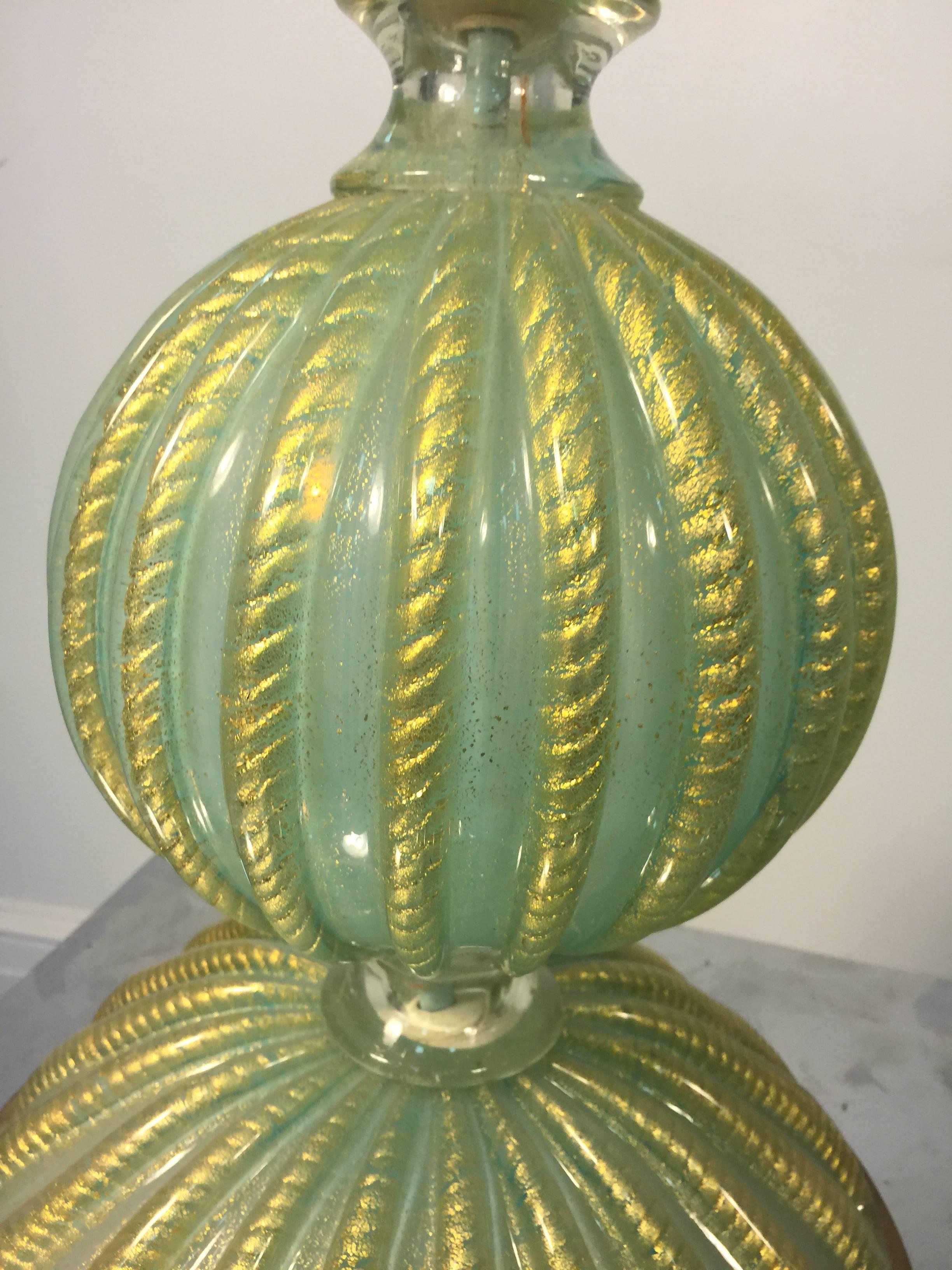 20th Century Beautiful Barovier & Toso Murano Glass Cordonato D'Oro Table Lamp For Sale