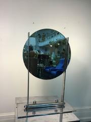Donald Deskey Art Deco Round Table Mirror on a Nickel Bronze Stand