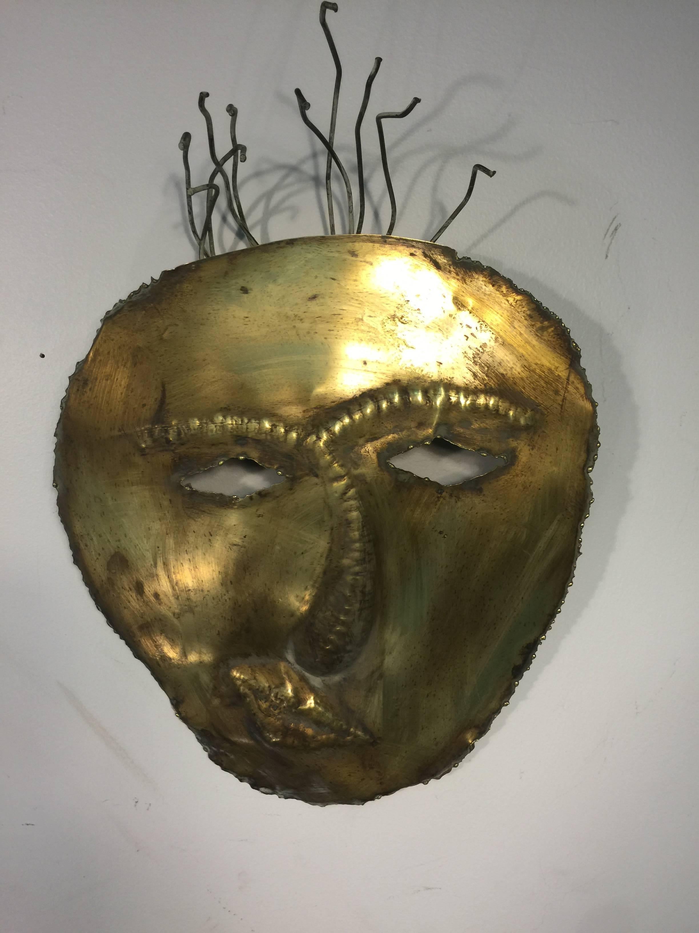 Modern Terrific Brass Male Masks or Face Wall Sculptures in the Manner of Hagenauer For Sale