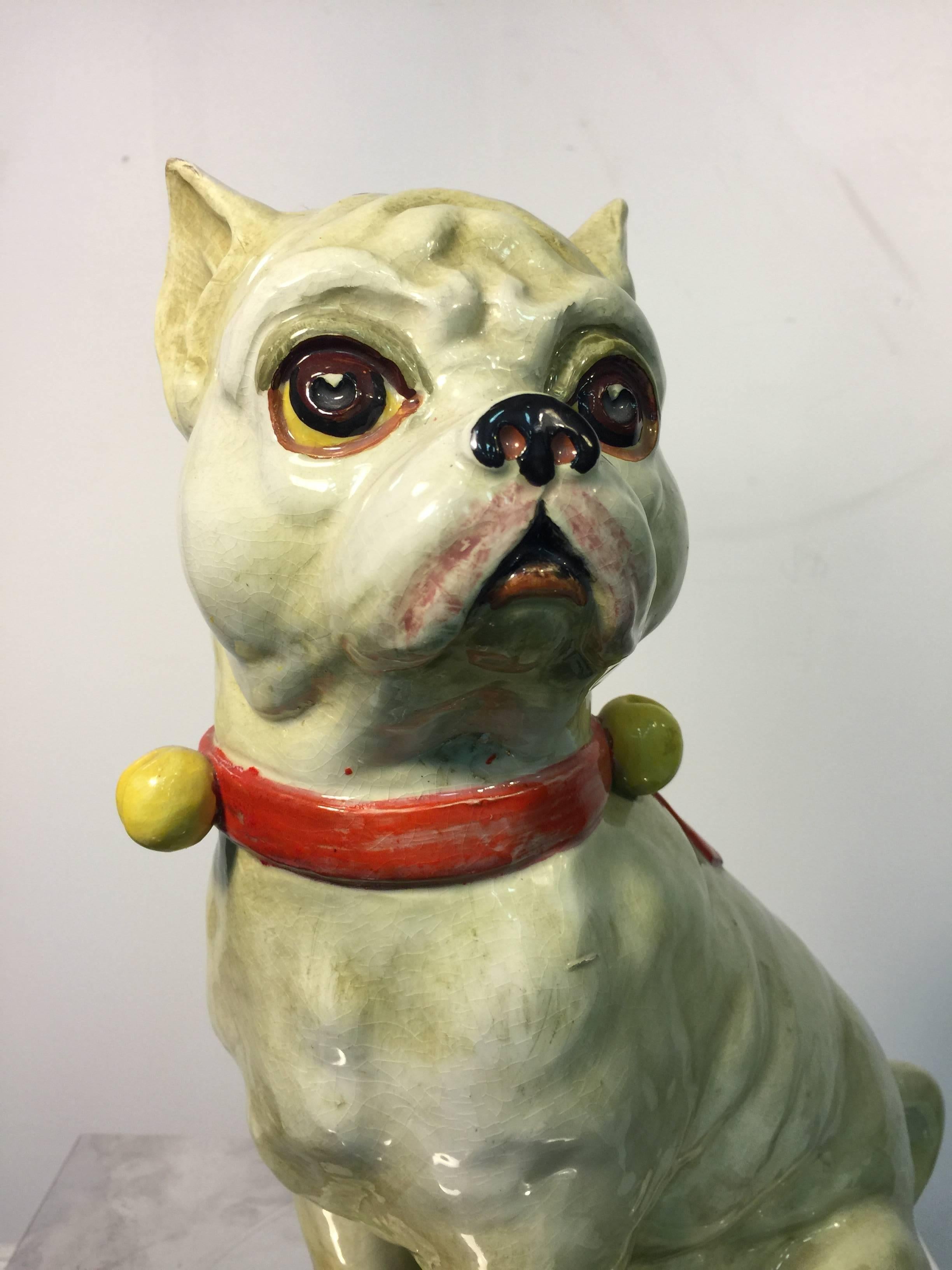 Mid-Century Modern Fantastic Pair of Italian Hand-Painted Ceramic French Bulldog, circa 1960 For Sale