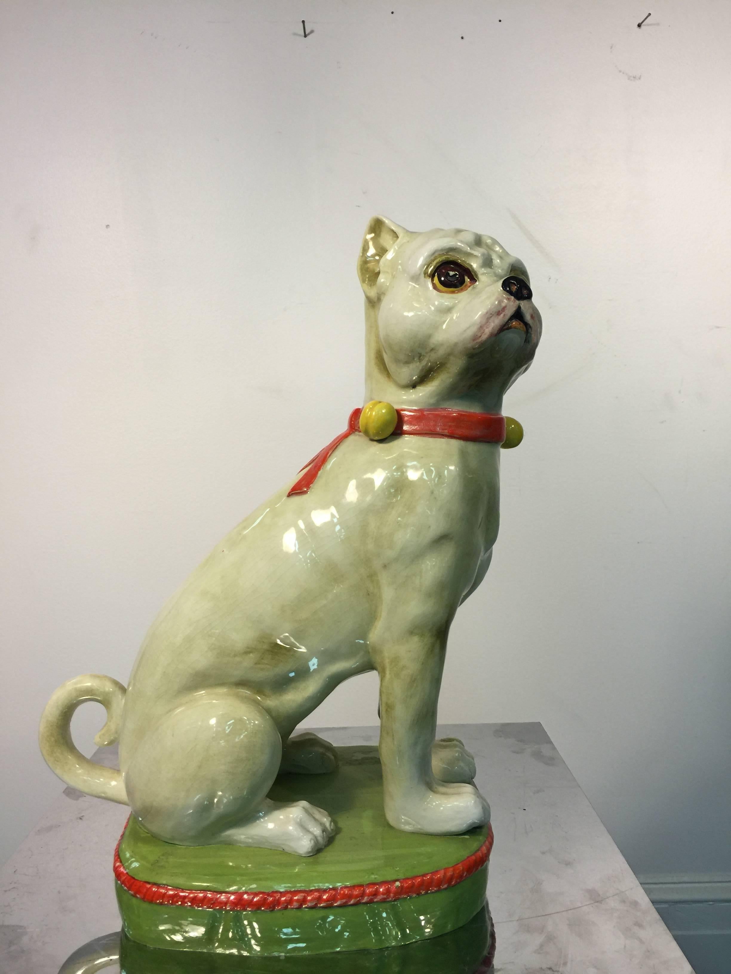 Fantastic Pair of Italian Hand-Painted Ceramic French Bulldog, circa 1960 In Good Condition For Sale In Mount Penn, PA