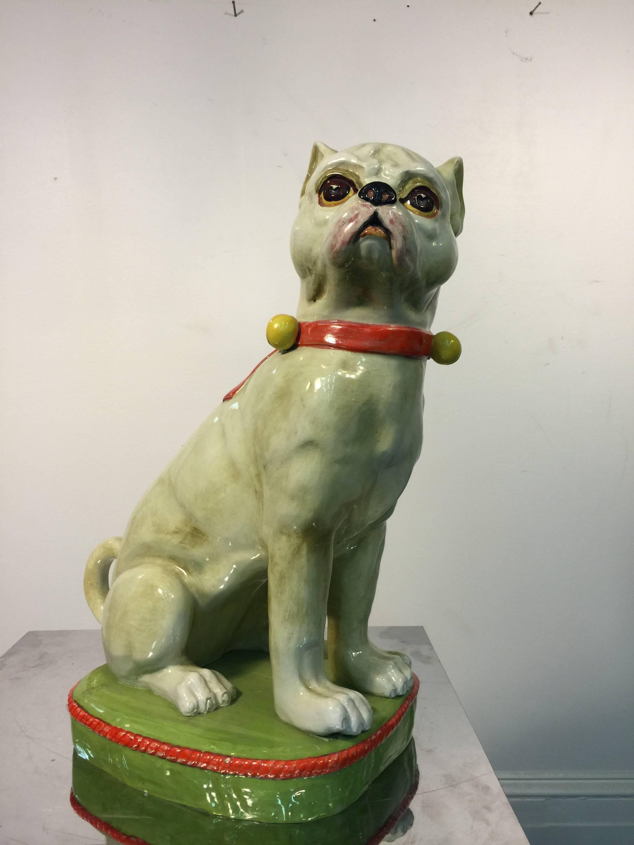 20th Century Fantastic Pair of Italian Hand-Painted Ceramic French Bulldog, circa 1960 For Sale