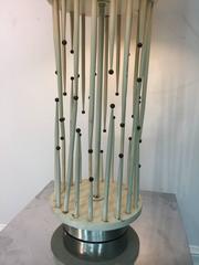 Great Pair of Modernist Wood & Brass Ball Table Lamps in the Style of Parzinger