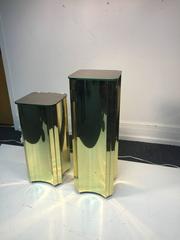 Terrific Set of Two Sculptural Curtis Jere Brass Pedestals with Mirrored Tops