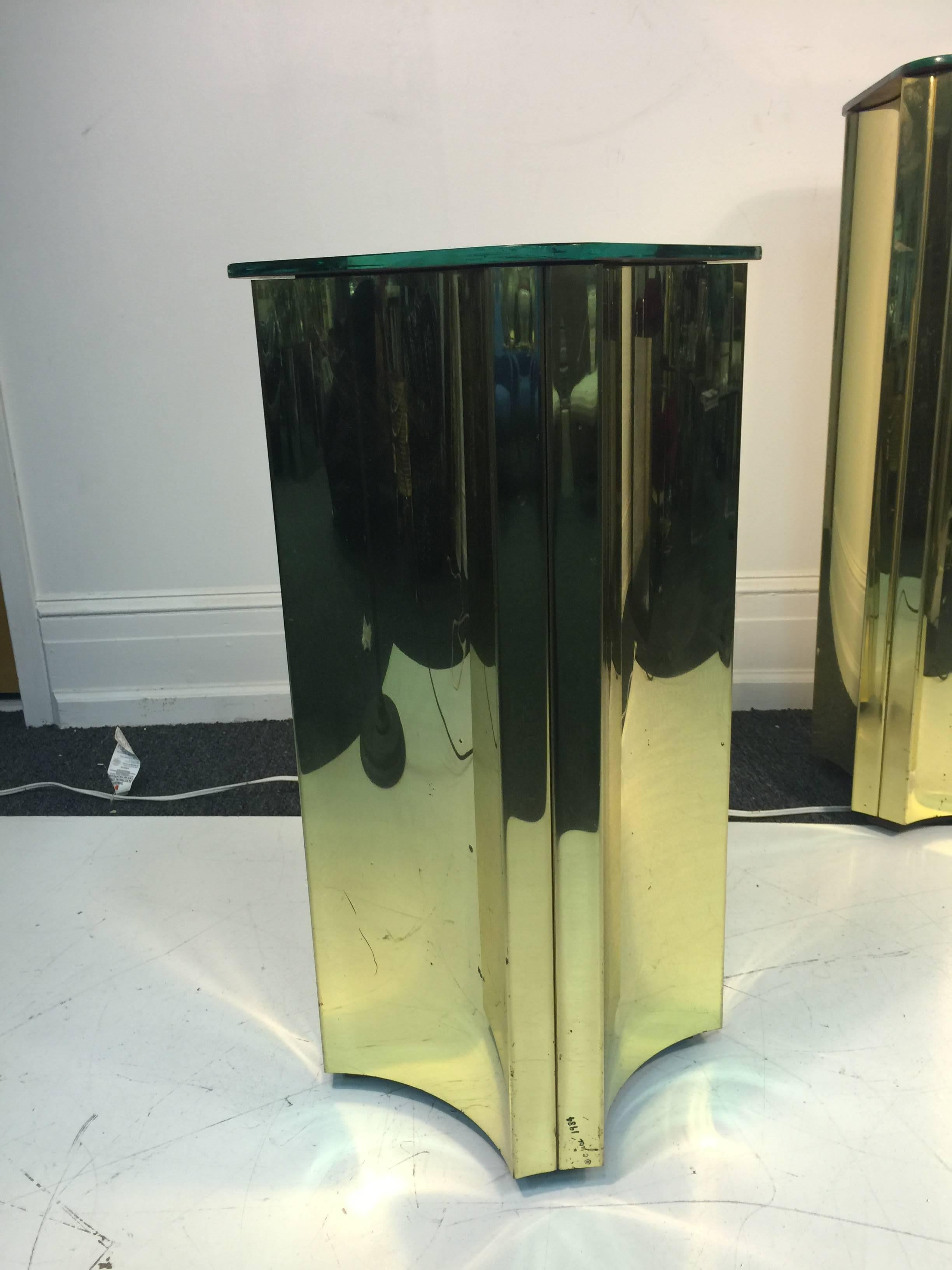 20th Century Terrific Set of Two Sculptural Curtis Jere Brass Pedestals with Mirrored Tops For Sale