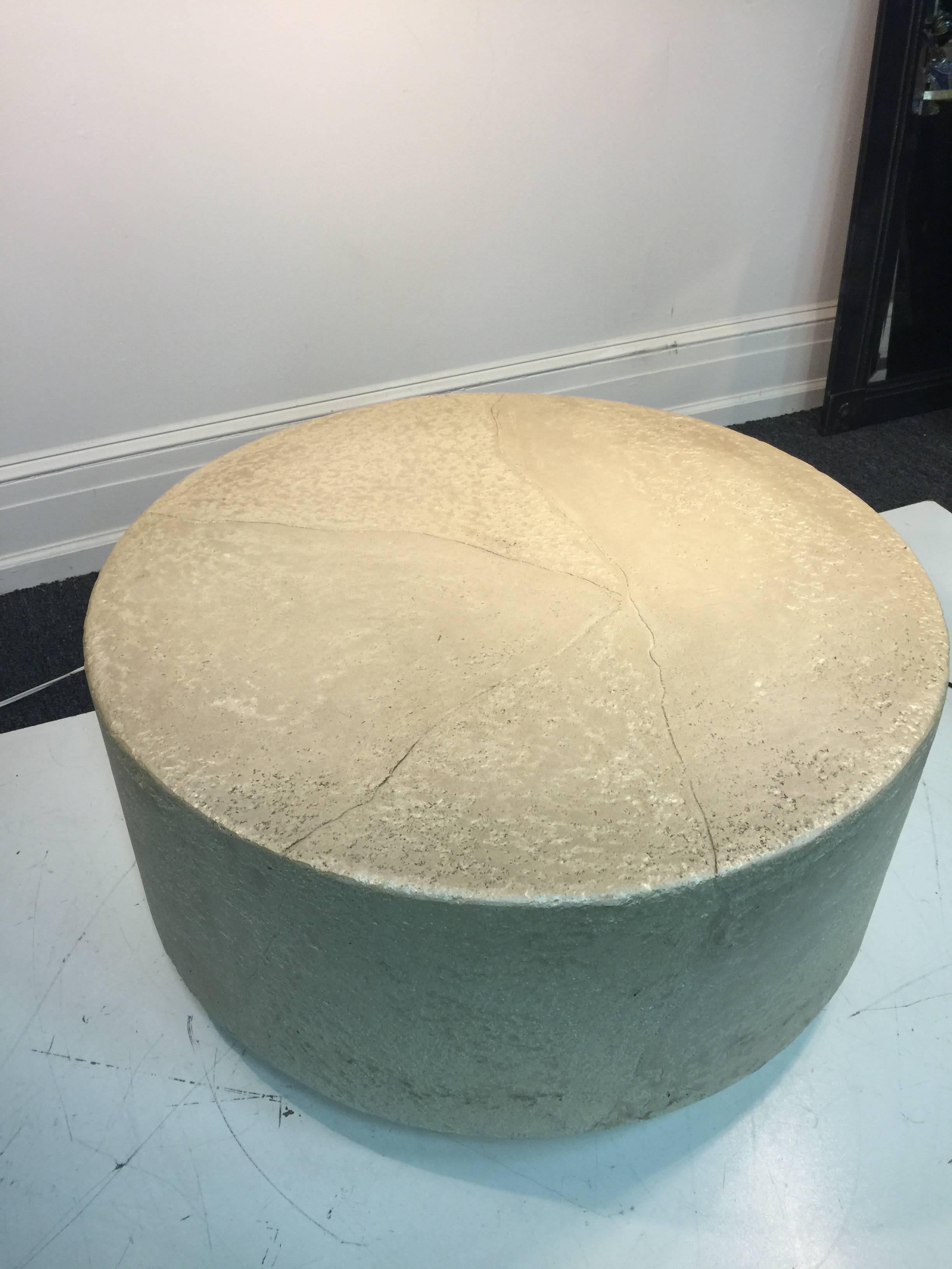 A great modern round coffee table or pedestal made of cast resin, circa 1970.