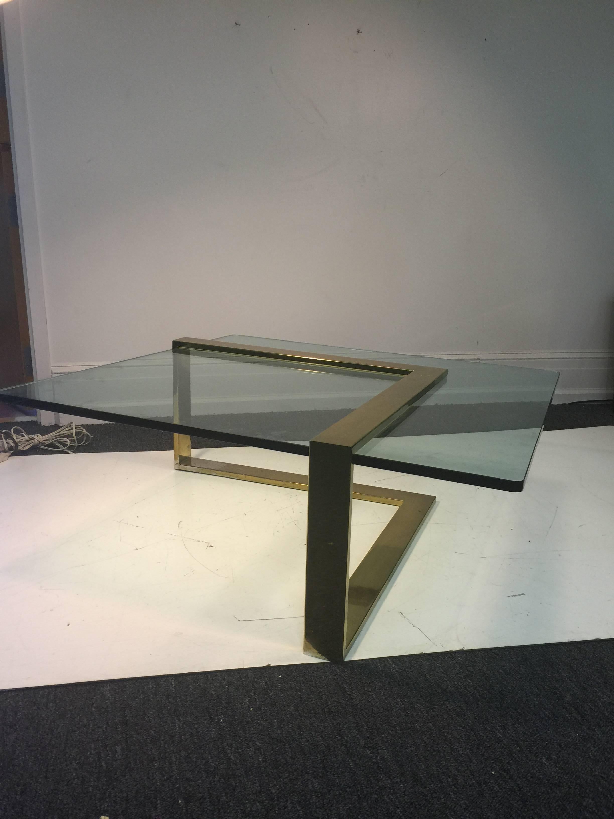 Sensational L-Shape Coffee / Cocktail Table in Brass by Pace Collection In Excellent Condition For Sale In Mount Penn, PA