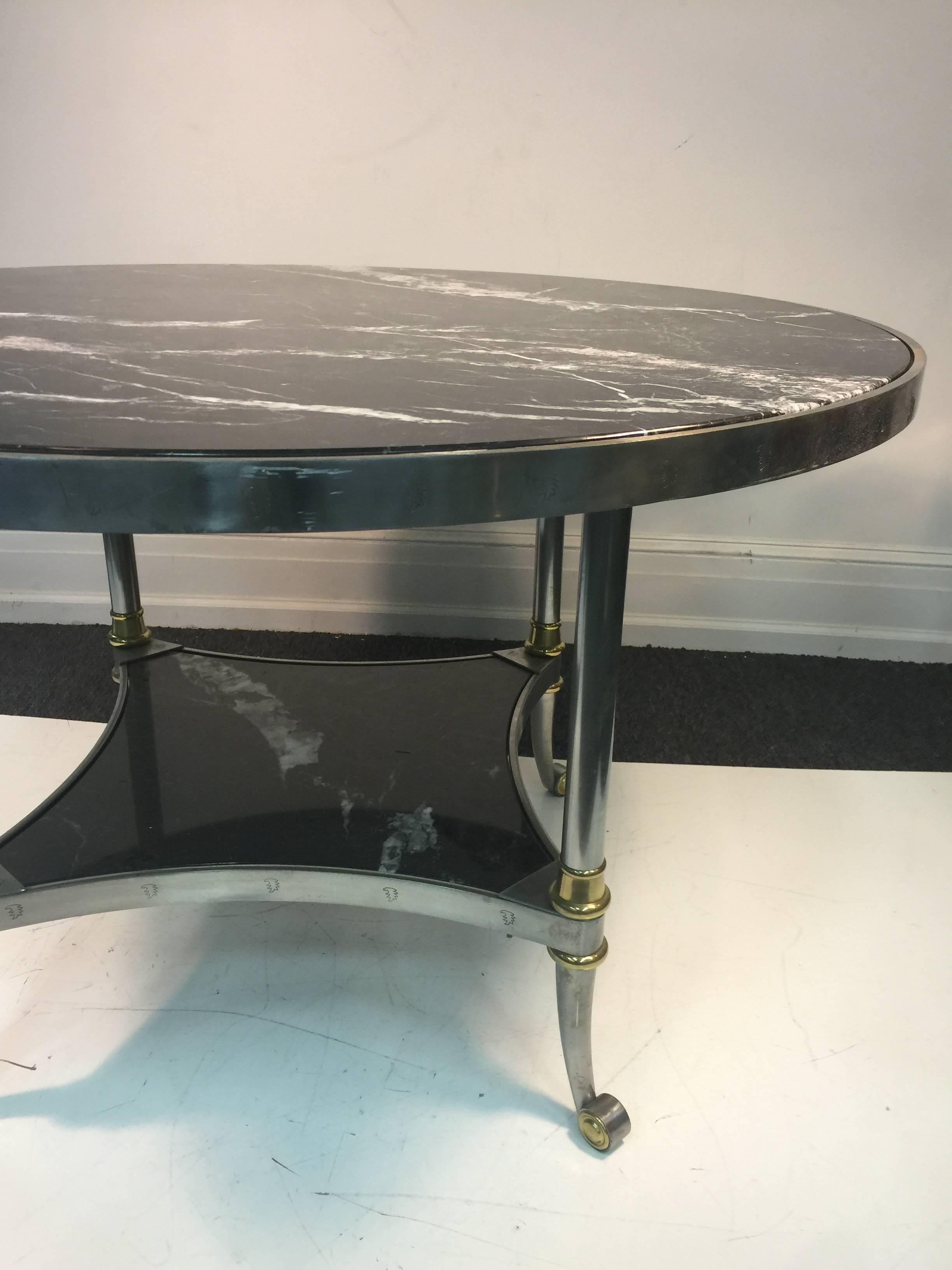 Exceptional Marble Dining Table with Steel Frame and Brass Accents Jansen In Good Condition In Mount Penn, PA