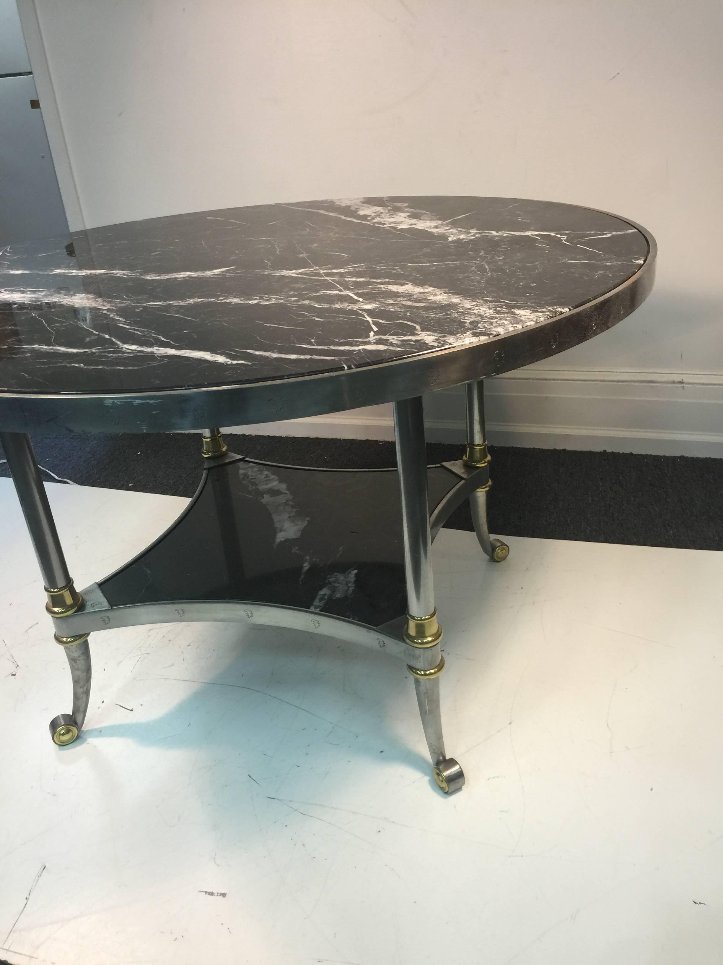 20th Century Exceptional Marble Dining Table with Steel Frame and Brass Accents Jansen