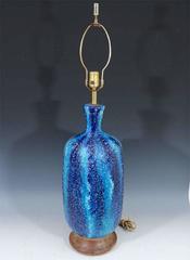 Dramatic Drip Glaze Table Lamp in Ocean Blue, circa 1960