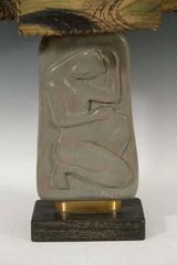 Pair of Beautiful Glazed Ceramic Table Lamps with Relief of a Woman by Facci