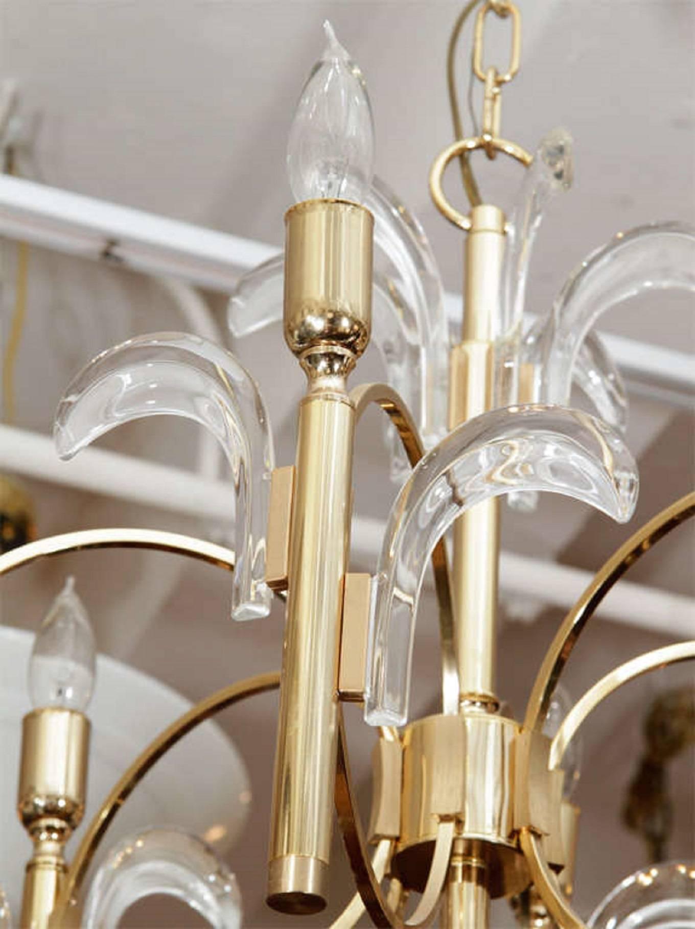 Modern Spectacular Brass and Glass Chandelier by Gaetano Sciolari For Sale