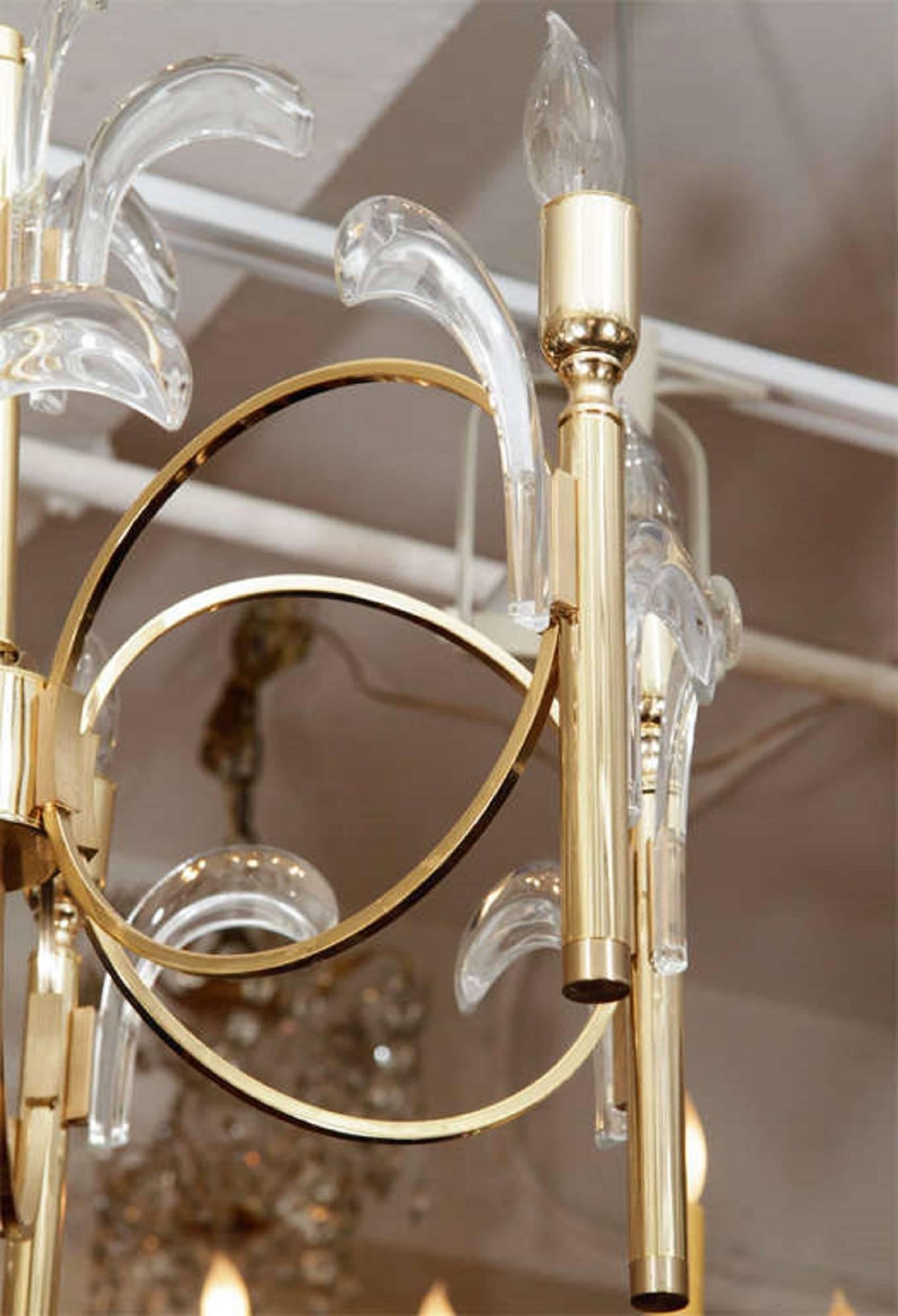 20th Century Spectacular Brass and Glass Chandelier by Gaetano Sciolari For Sale