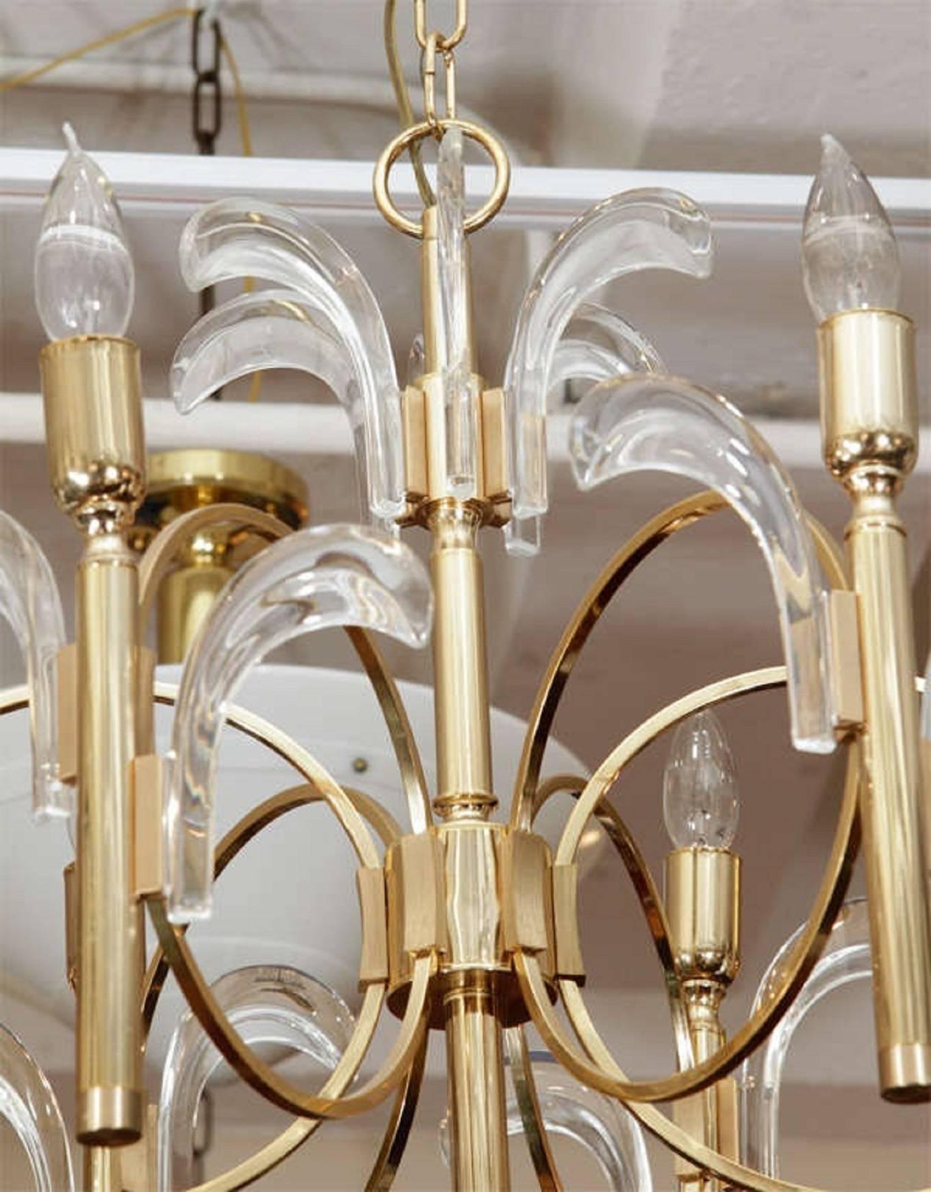 Spectacular Brass and Glass Chandelier by Gaetano Sciolari In Good Condition For Sale In Mount Penn, PA