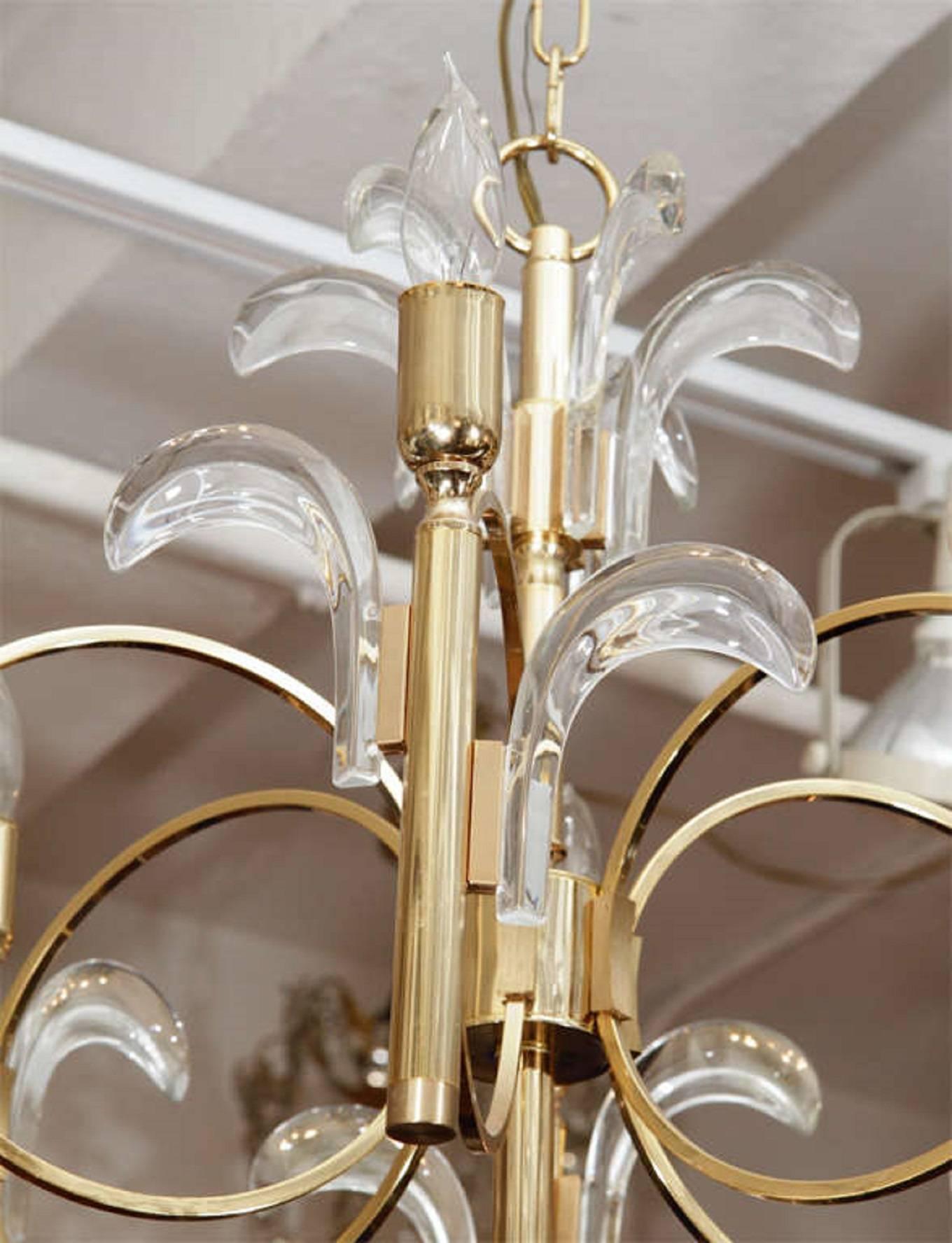 Spectacular Brass and Glass Chandelier by Gaetano Sciolari For Sale 1
