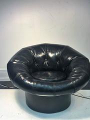 Mod Glossy Black Leatherette and Fiberglass Pouf Chair in Style of Joe Colombo