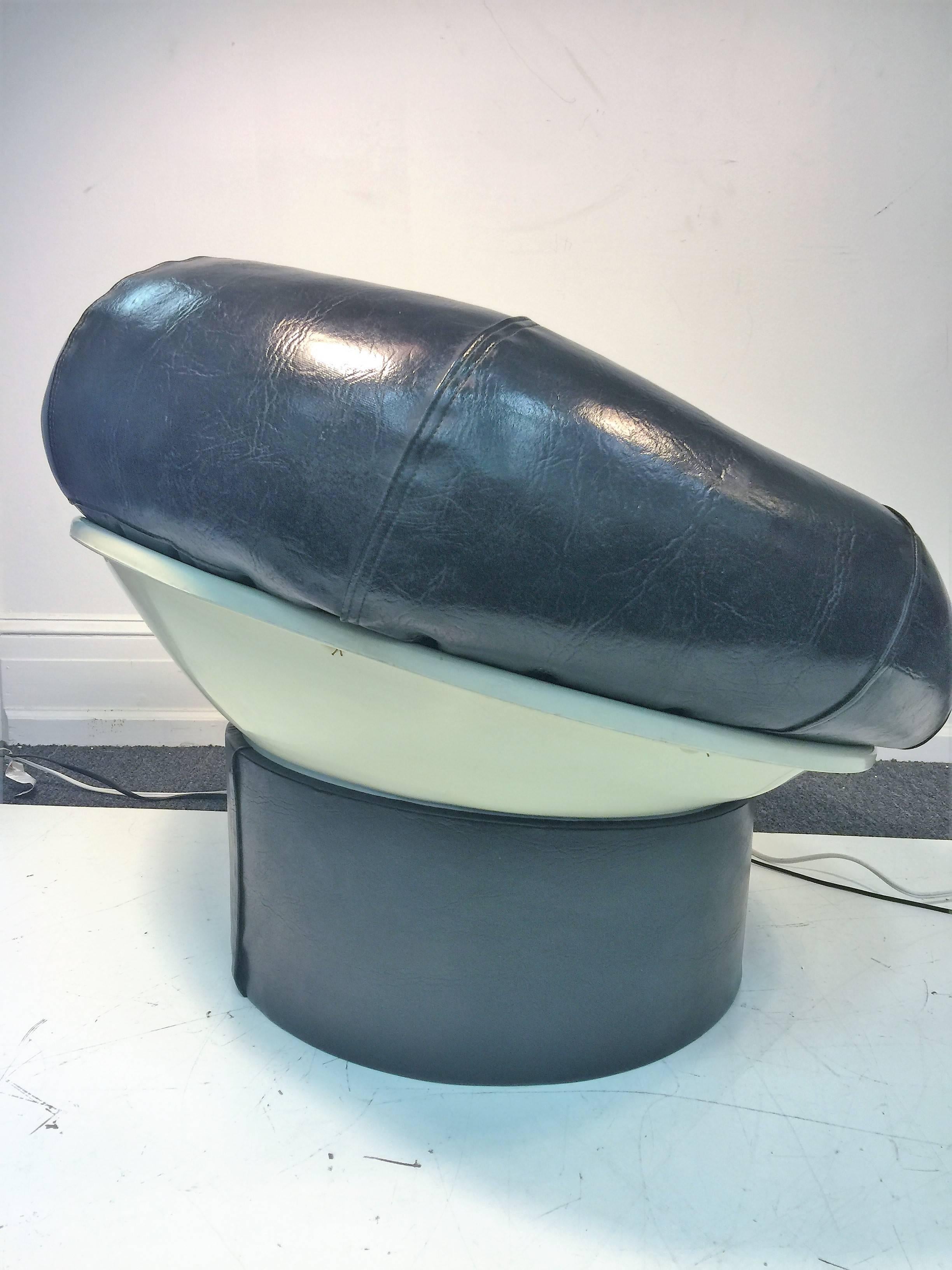 Modern Mod Glossy Black Leatherette and Fiberglass Pouf Chair in Style of Joe Colombo For Sale