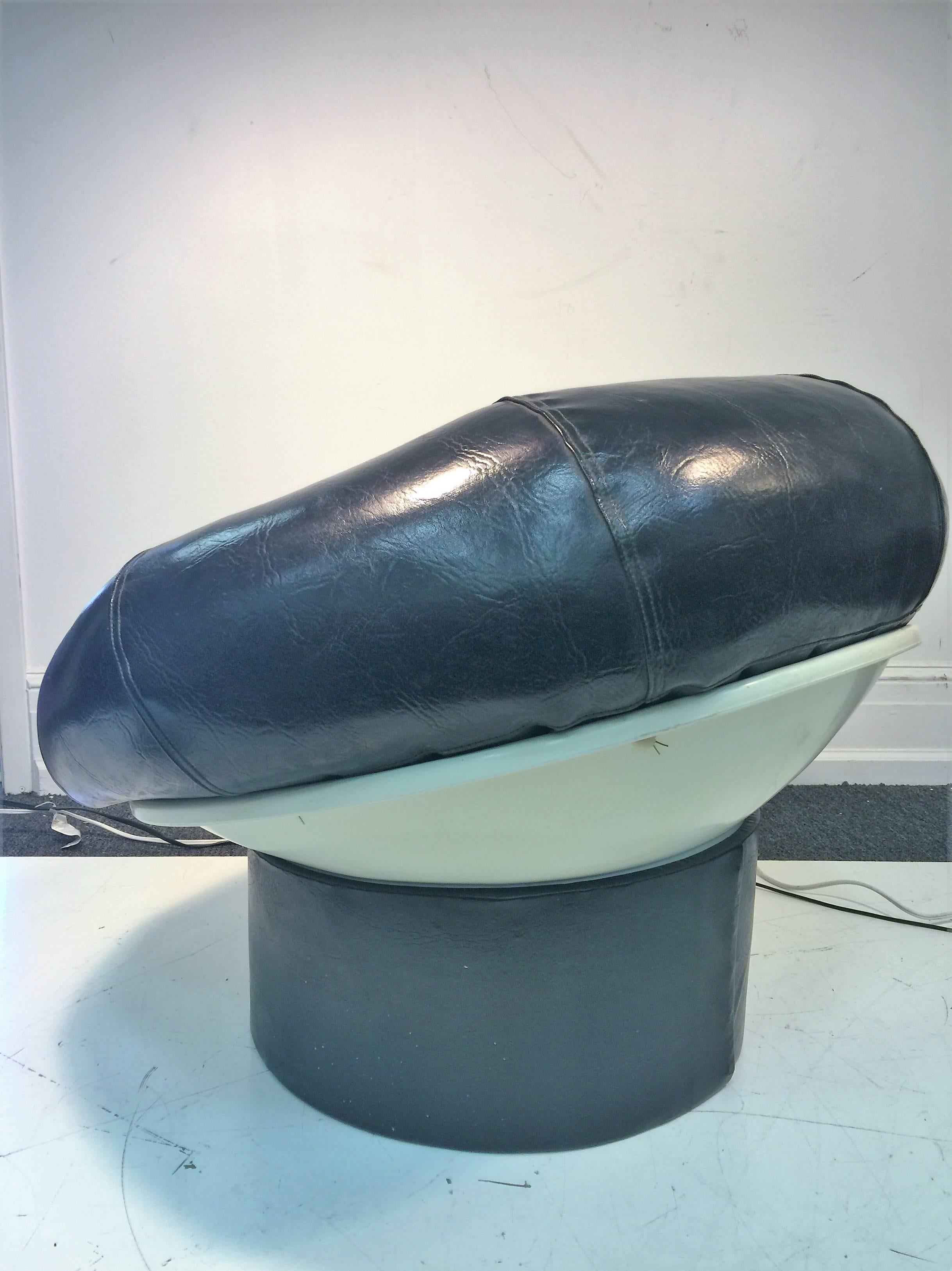 American Mod Glossy Black Leatherette and Fiberglass Pouf Chair in Style of Joe Colombo For Sale