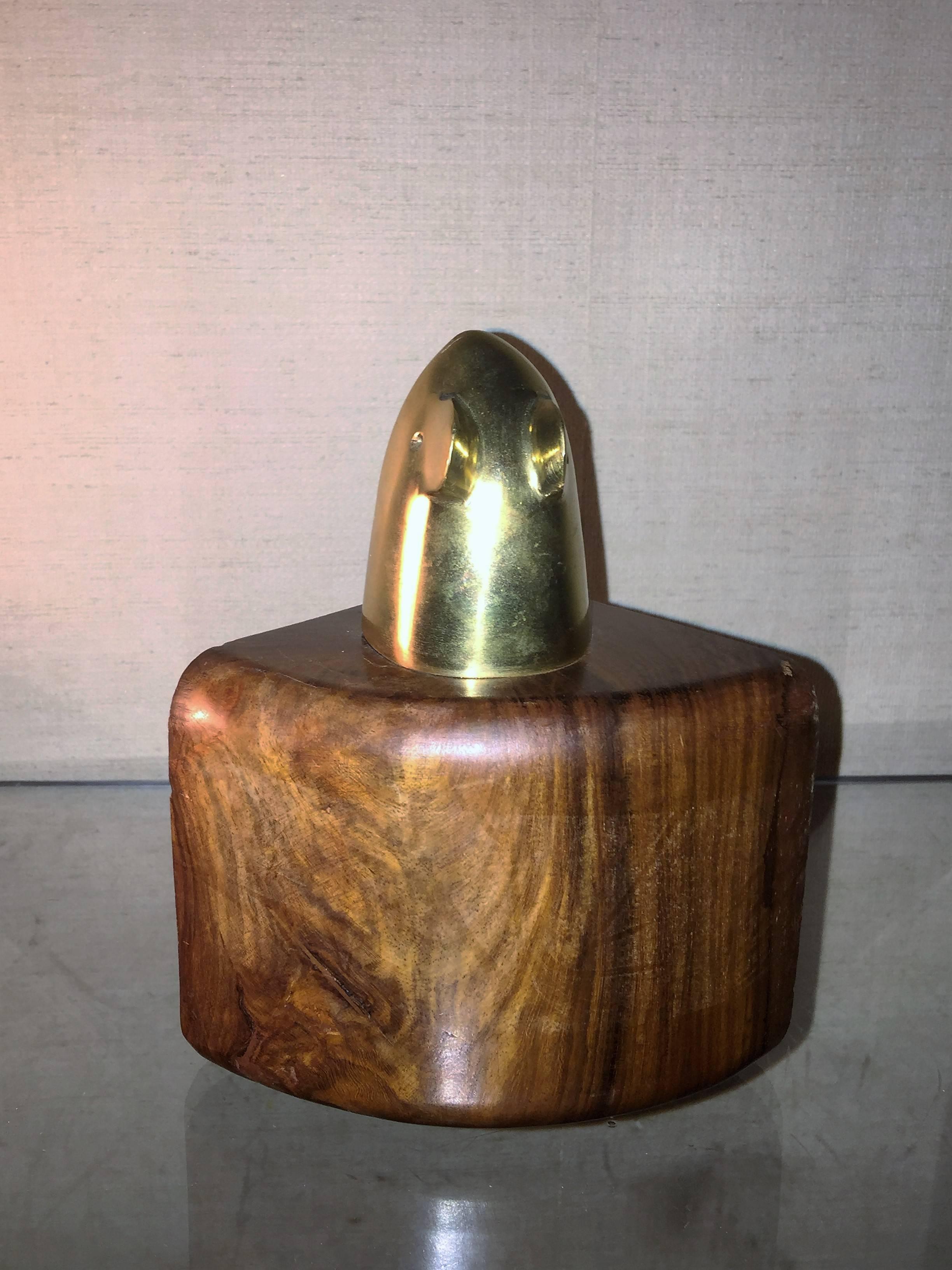 Modernist Pair of Wood and Brass Mouse and Cheese Bookends For Sale 1