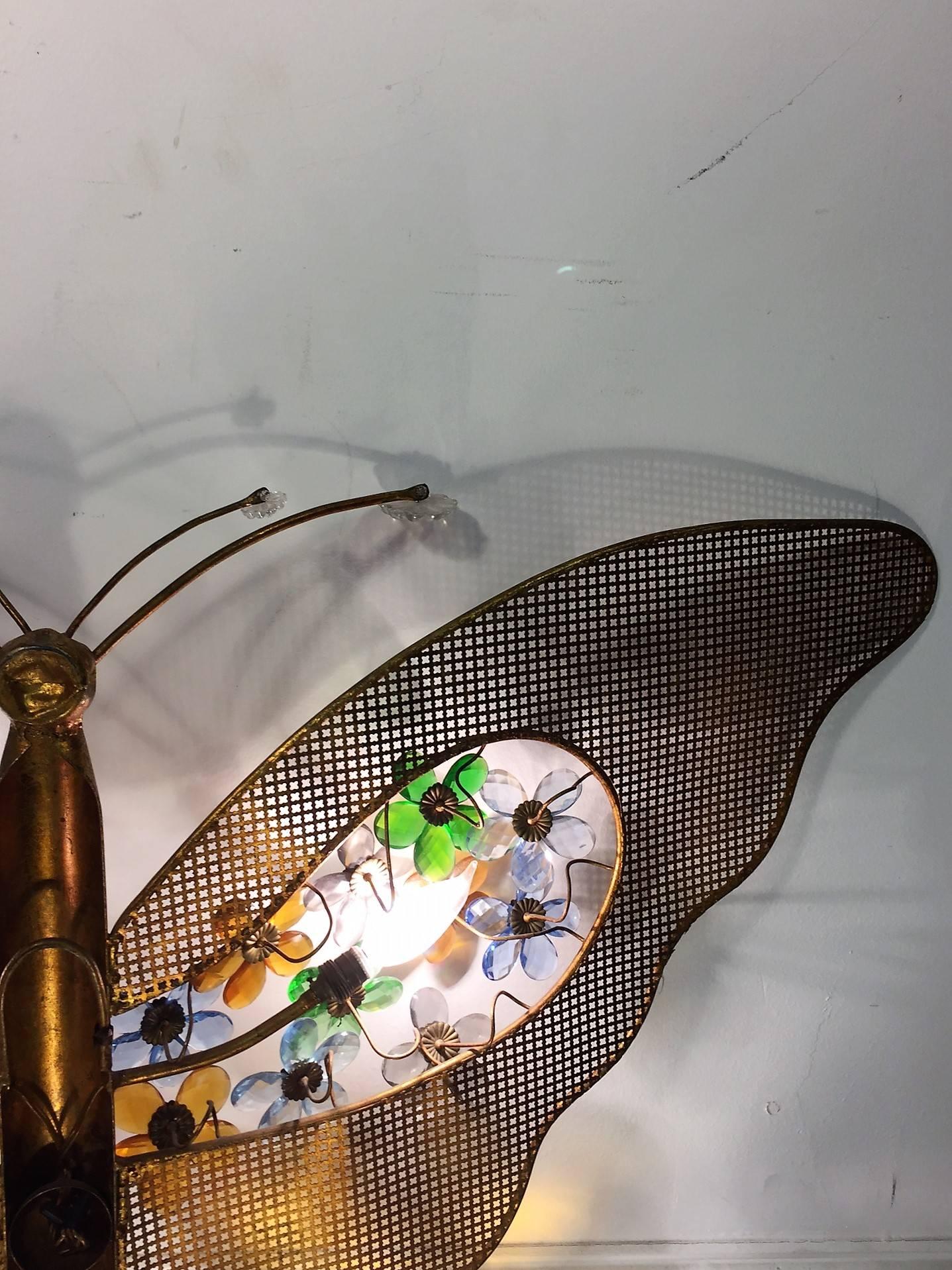 Gorgeous Italian Gilded and Crystal Illuminated Butterfly Wall Hanging For Sale 2