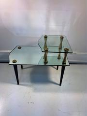 Exceptional Pair of Modernist Brass, Mirror and Glass Double Tier Tables