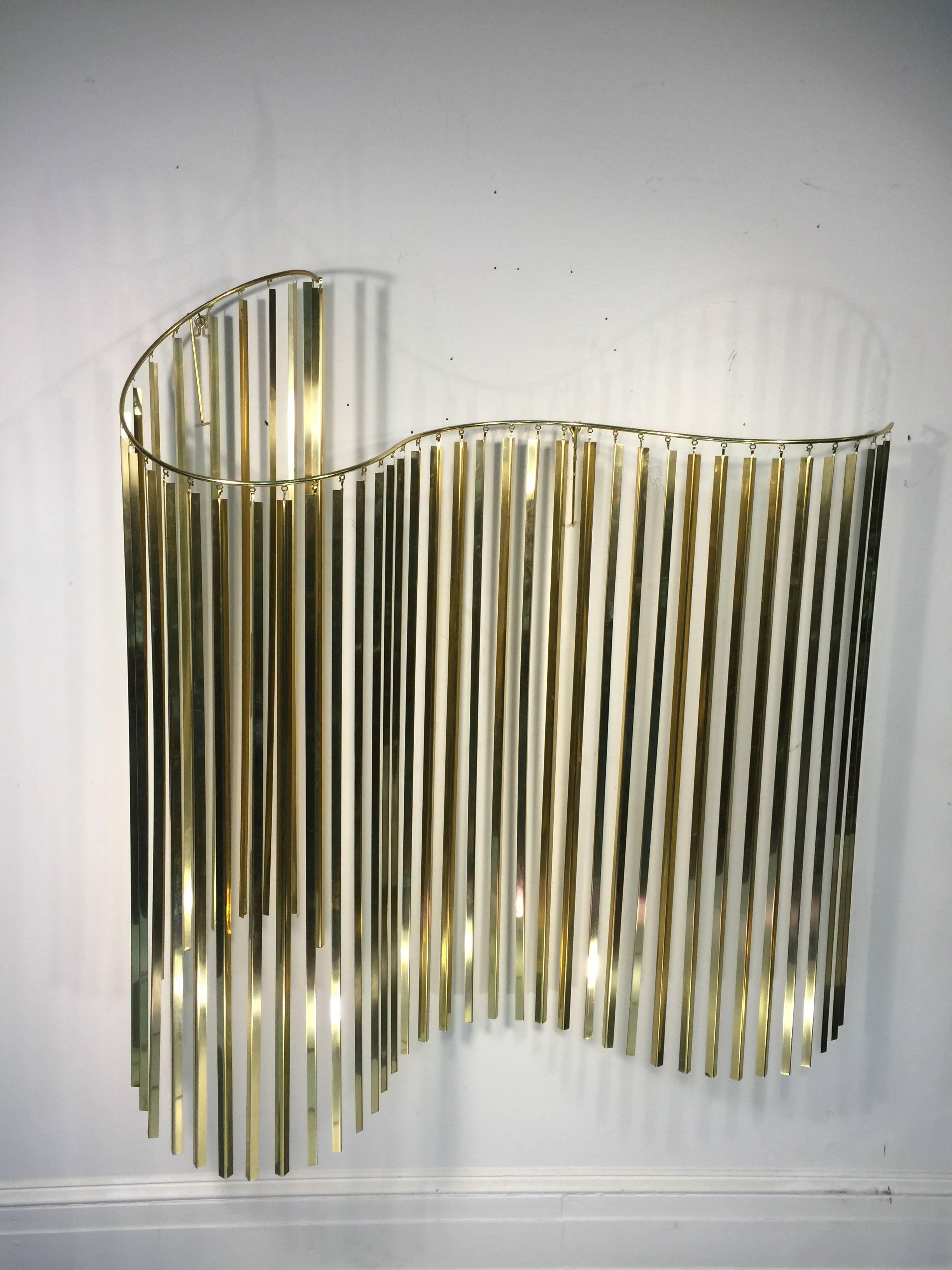 Modern Wonderful Curtis Jere Kinetic Wave Form Chrome and Brass Wall Sculpture For Sale