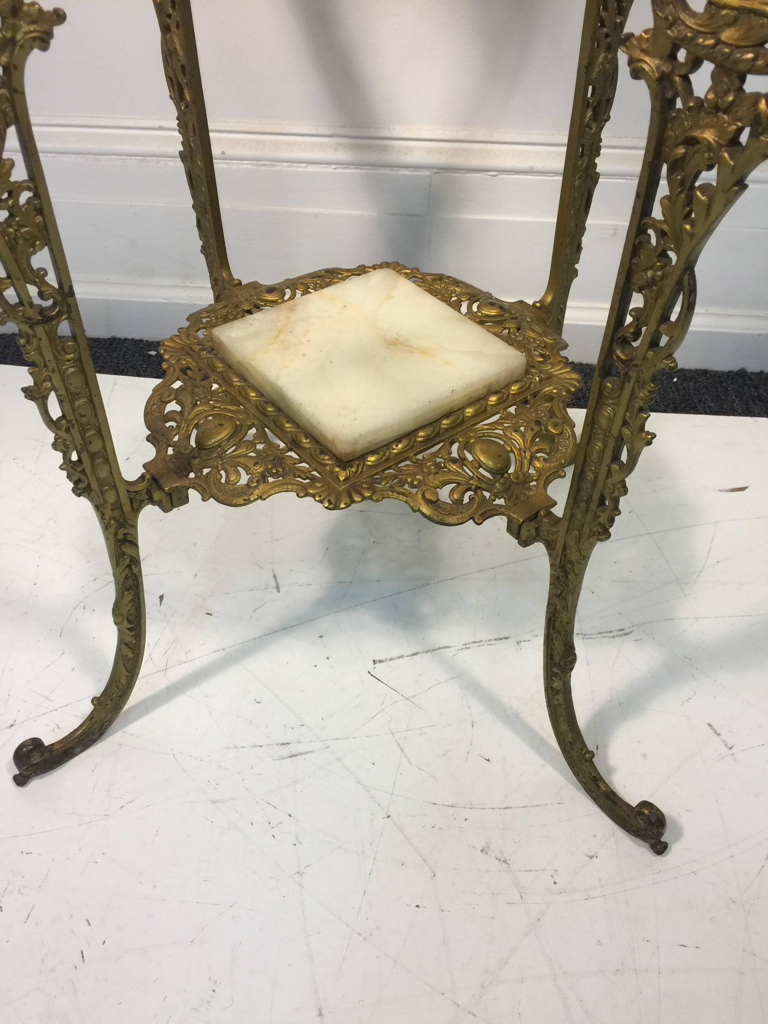 Amazing Art Nouveau Two-Tier Onyx and Gilded Iron Plant Stand For Sale 3