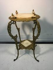 Amazing Art Nouveau Two-Tier Onyx and Gilded Iron Plant Stand