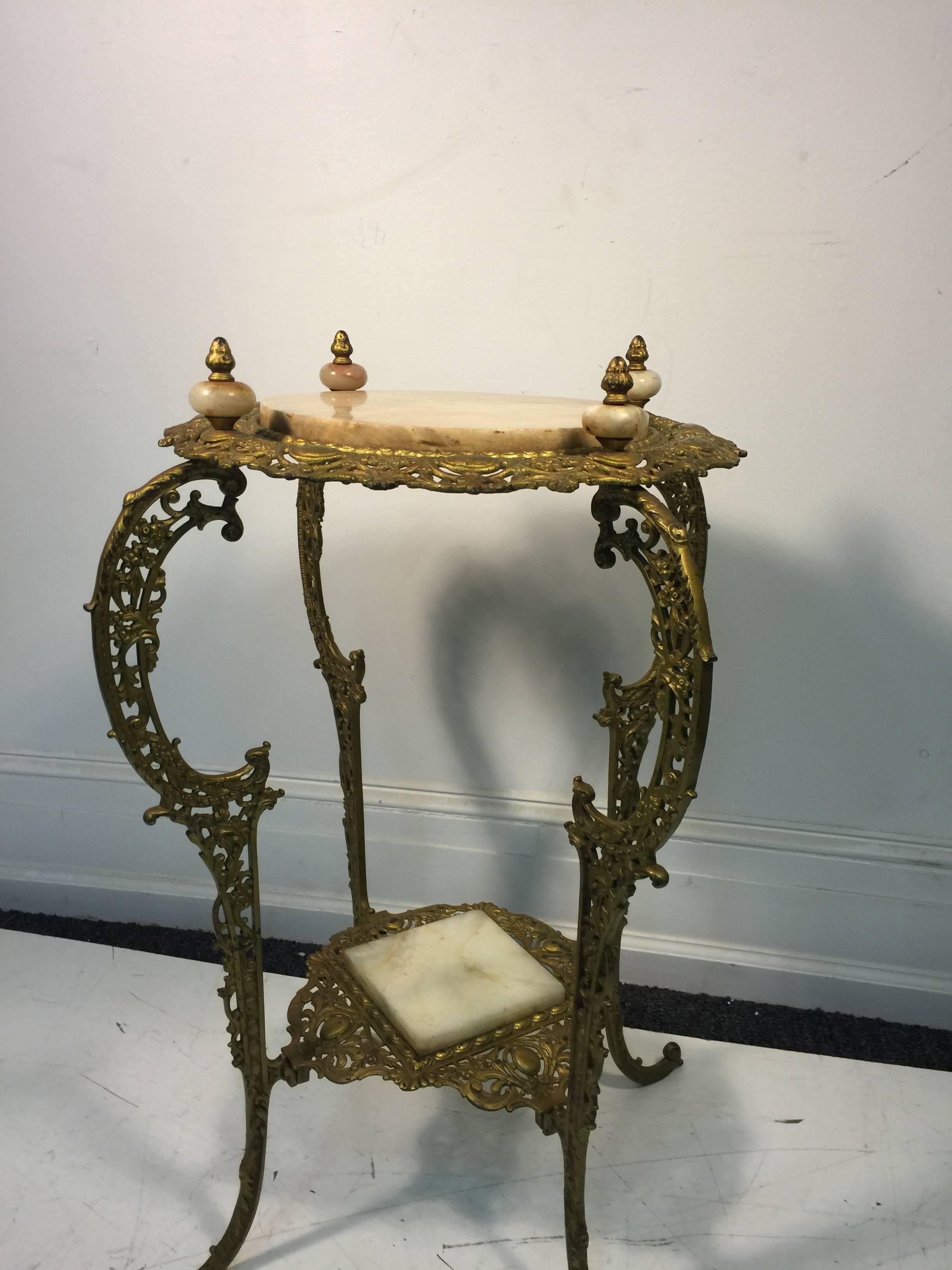 American Amazing Art Nouveau Two-Tier Onyx and Gilded Iron Plant Stand For Sale