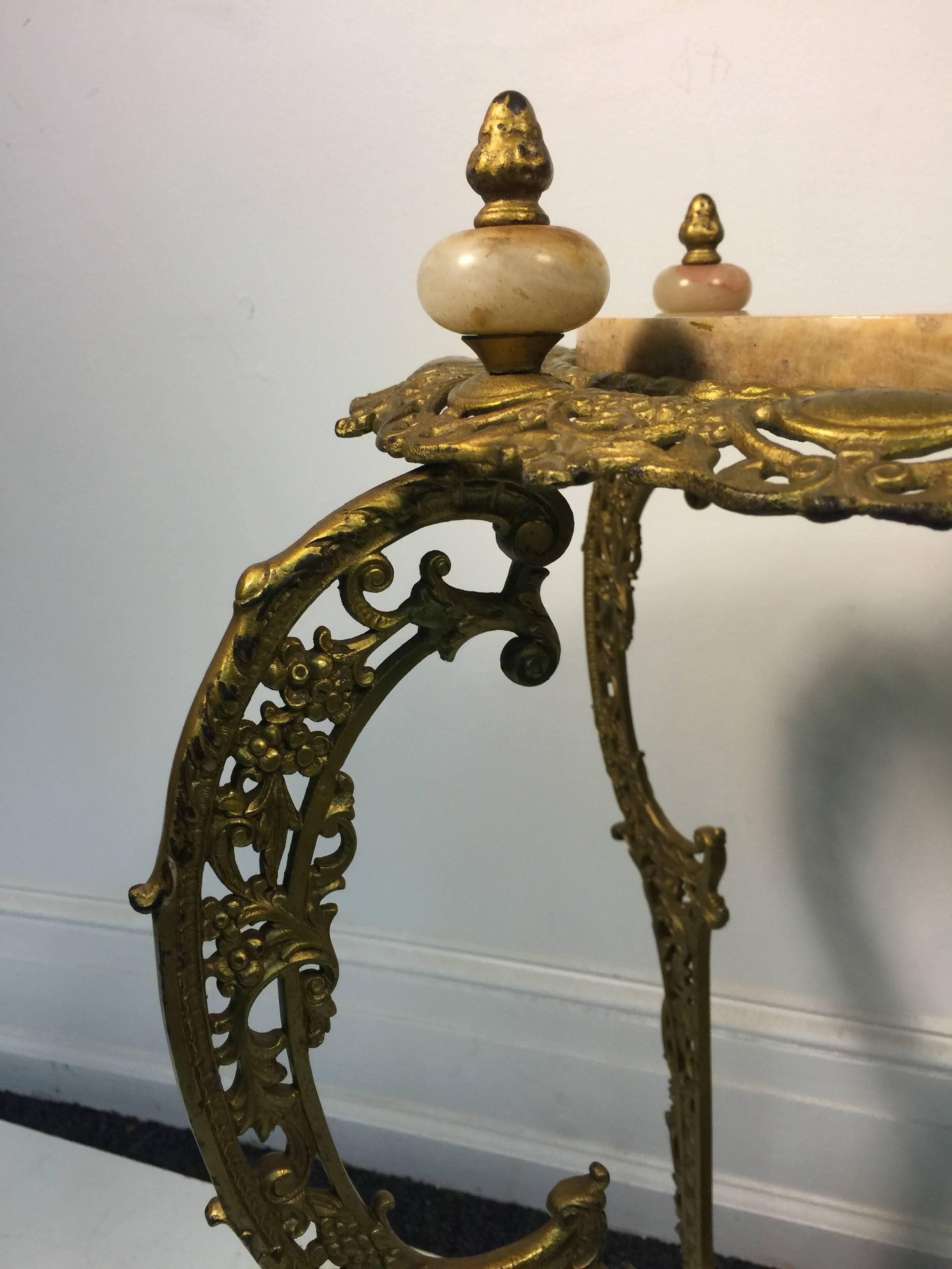 Amazing Art Nouveau Two-Tier Onyx and Gilded Iron Plant Stand For Sale 1