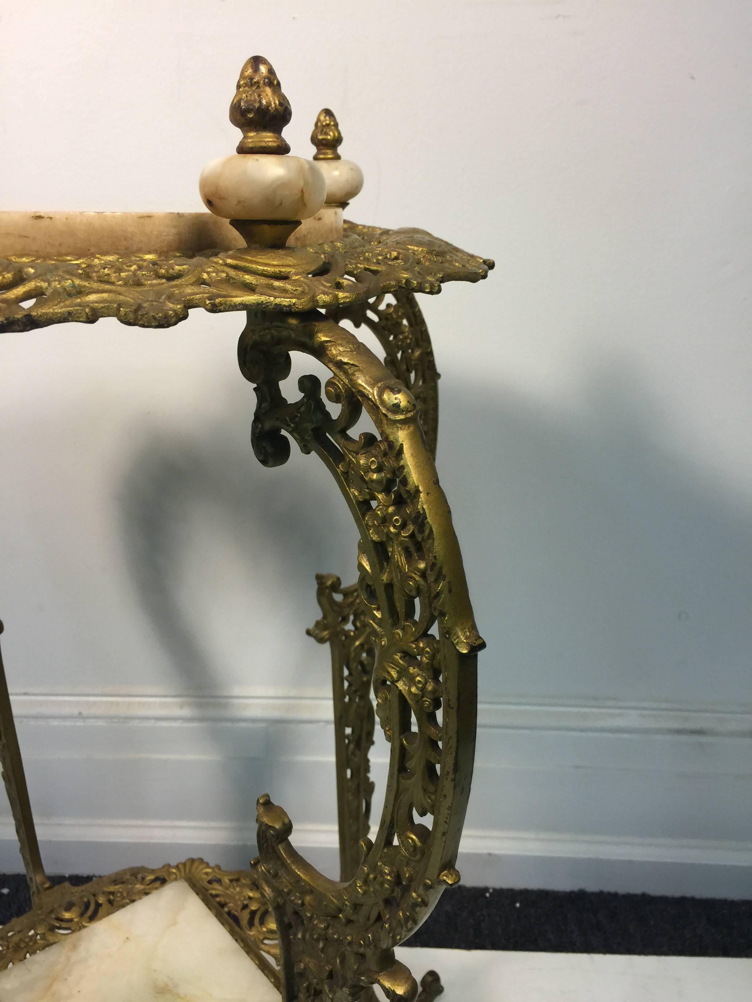Amazing Art Nouveau Two-Tier Onyx and Gilded Iron Plant Stand For Sale 2