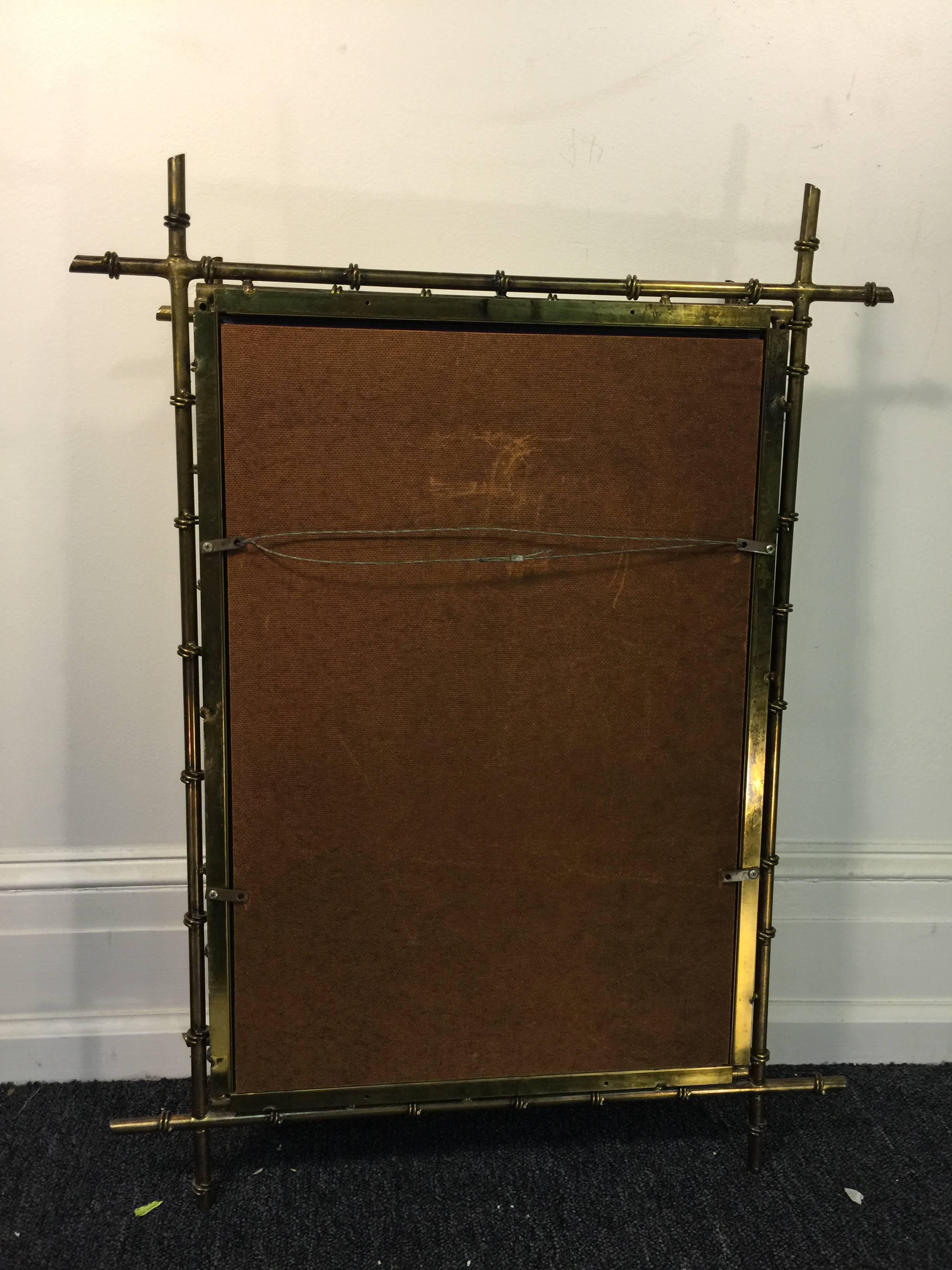 Fantastic Faux Bamboo Modernist Wall Mirror in Brass by Curtis Jere For Sale 1